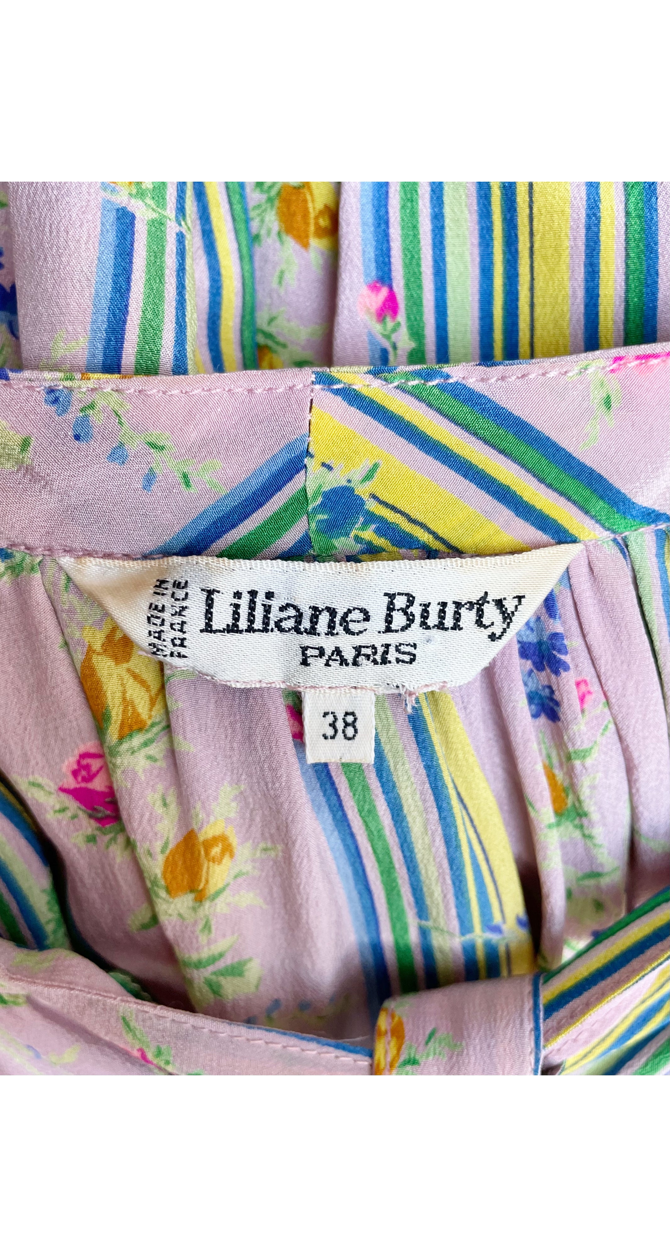 1970s Floral Striped Mauve Silk Dress