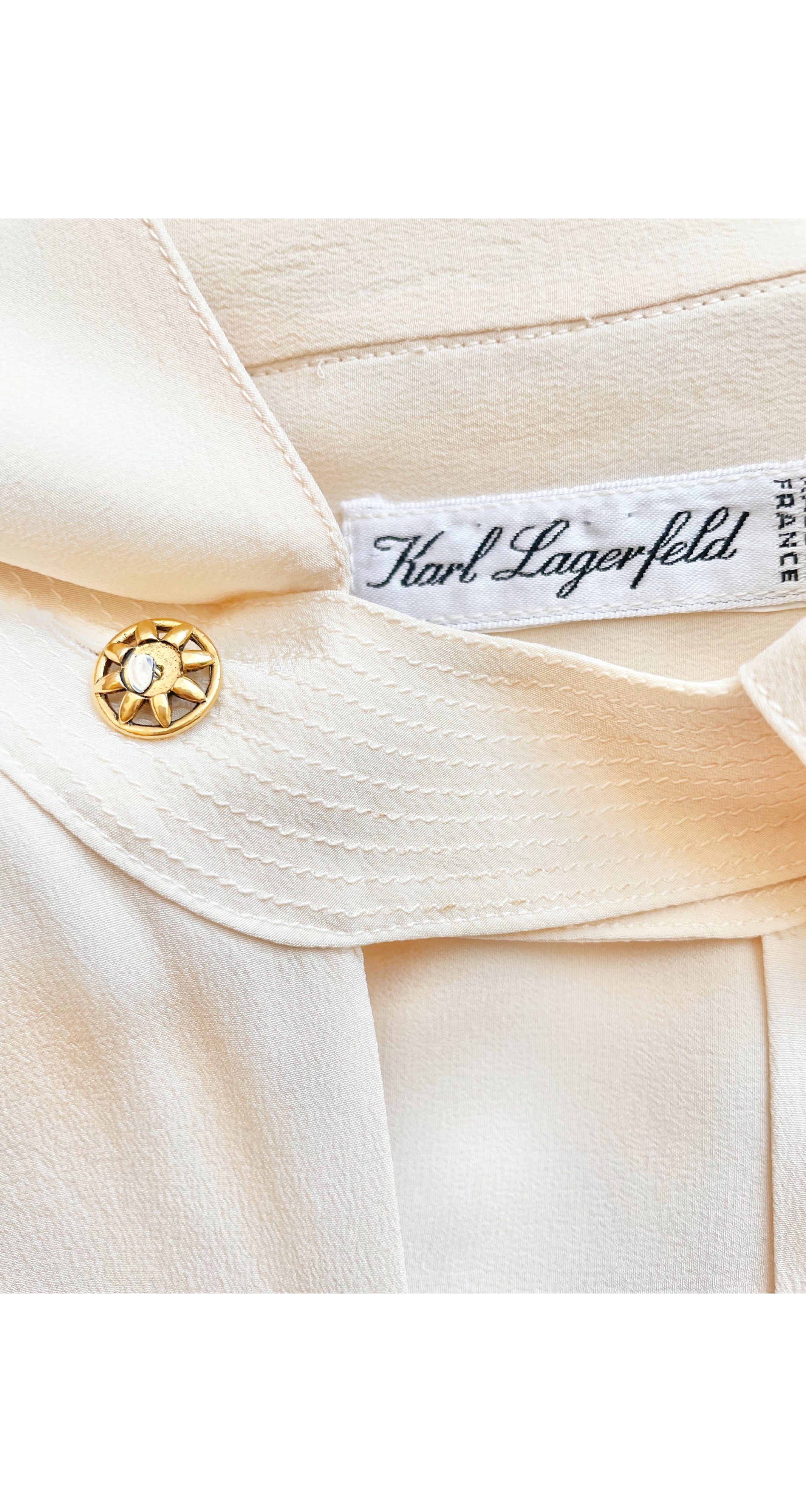 1990s Cream Silk Peekaboo Collared Blouse