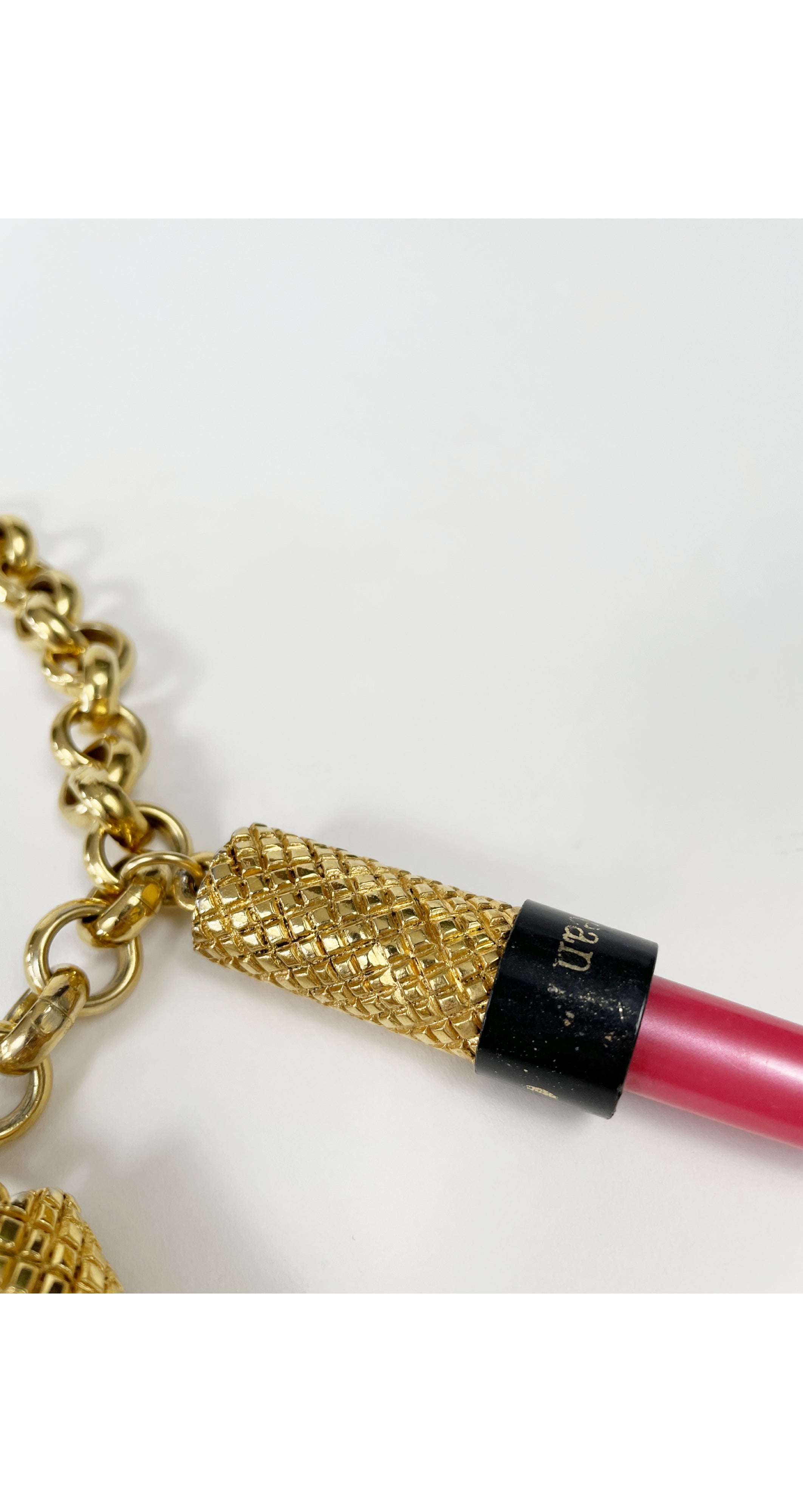 1980s Lipstick Charm Gold-Tone Necklace