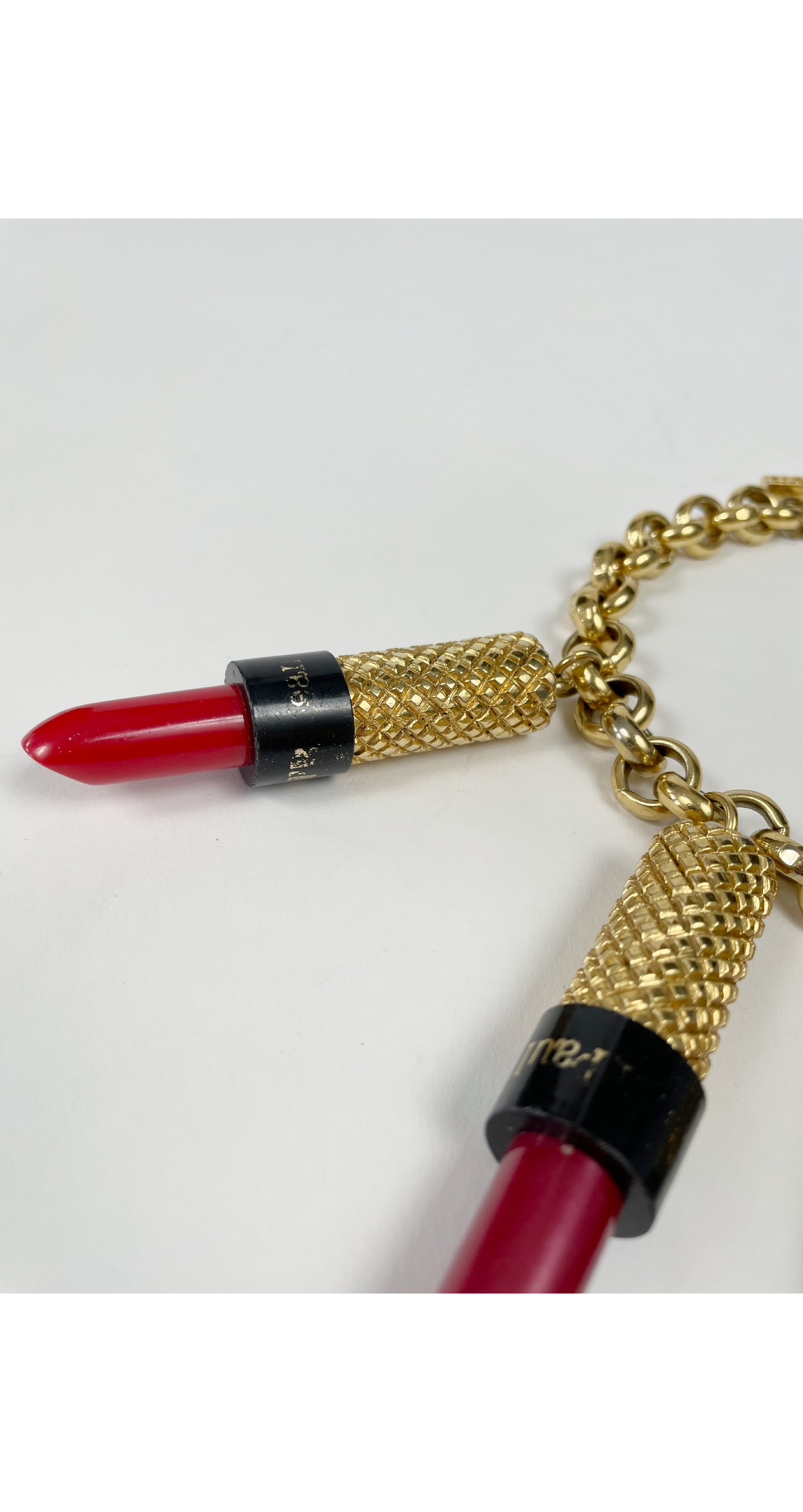 1980s Lipstick Charm Gold-Tone Necklace