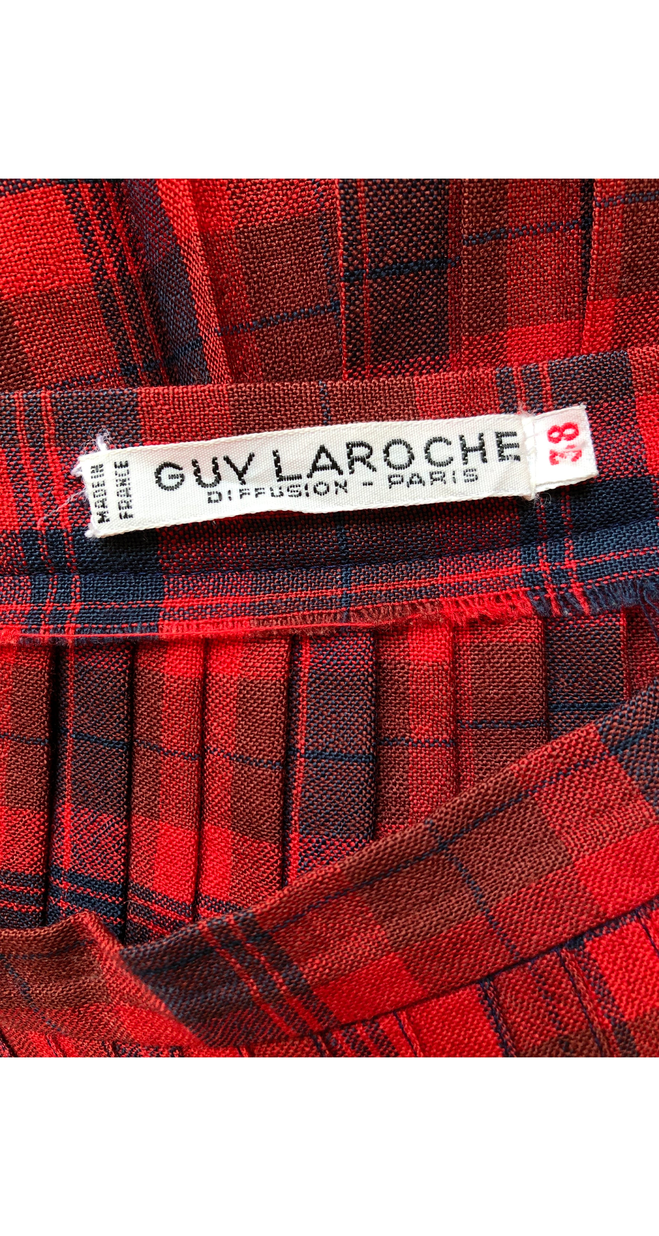 1970s Red Plaid Wool Pleated High-Waisted Skirt