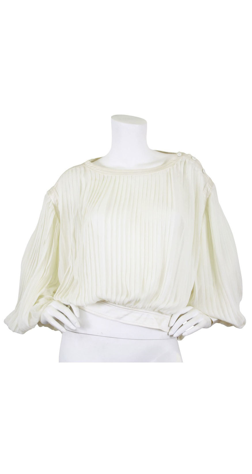 c.1977 Documented Cream Silk Chiffon Accordion Pleat Blouse