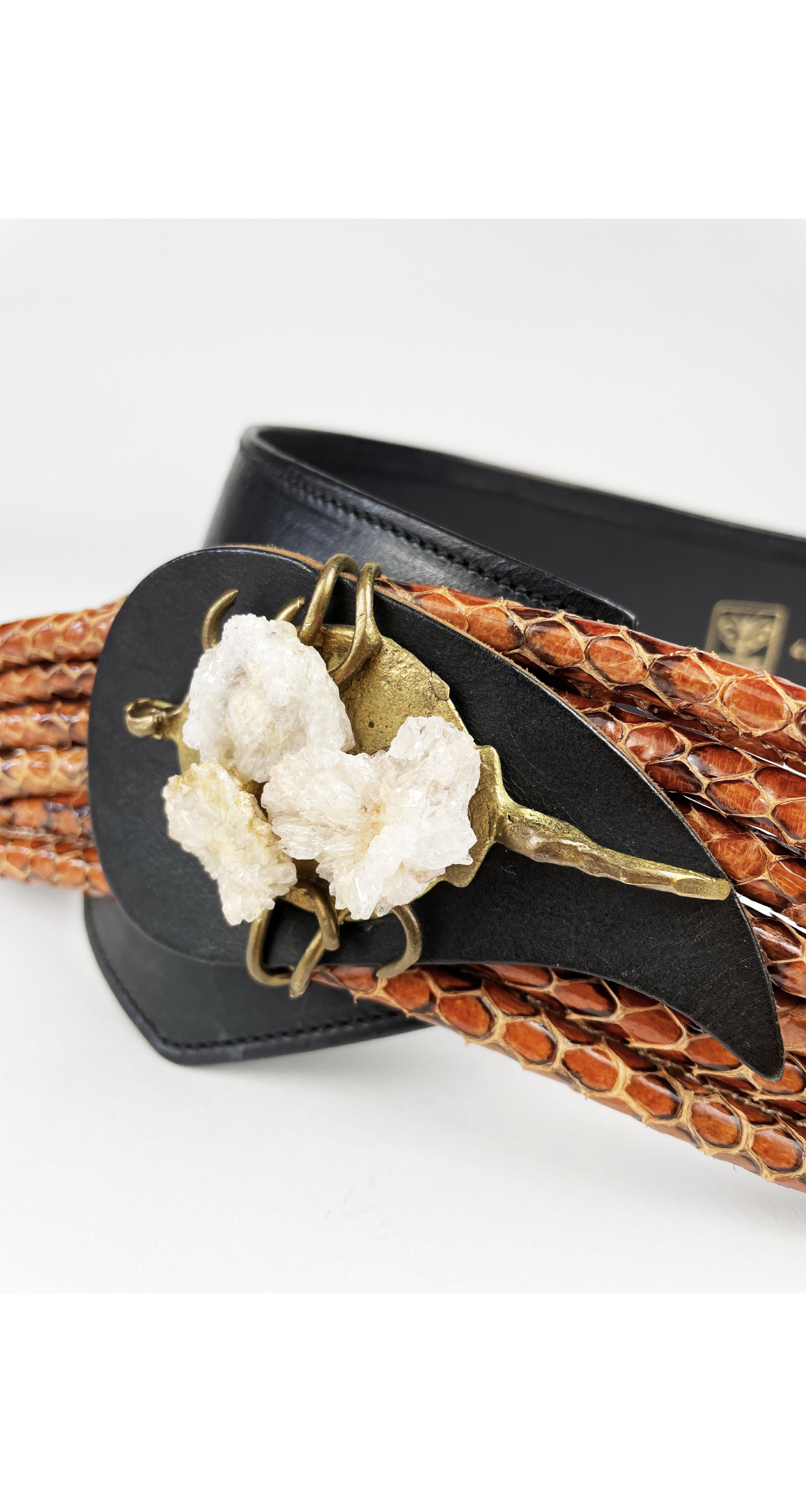 1980s Snakeskin Rope Wide Black Leather Belt