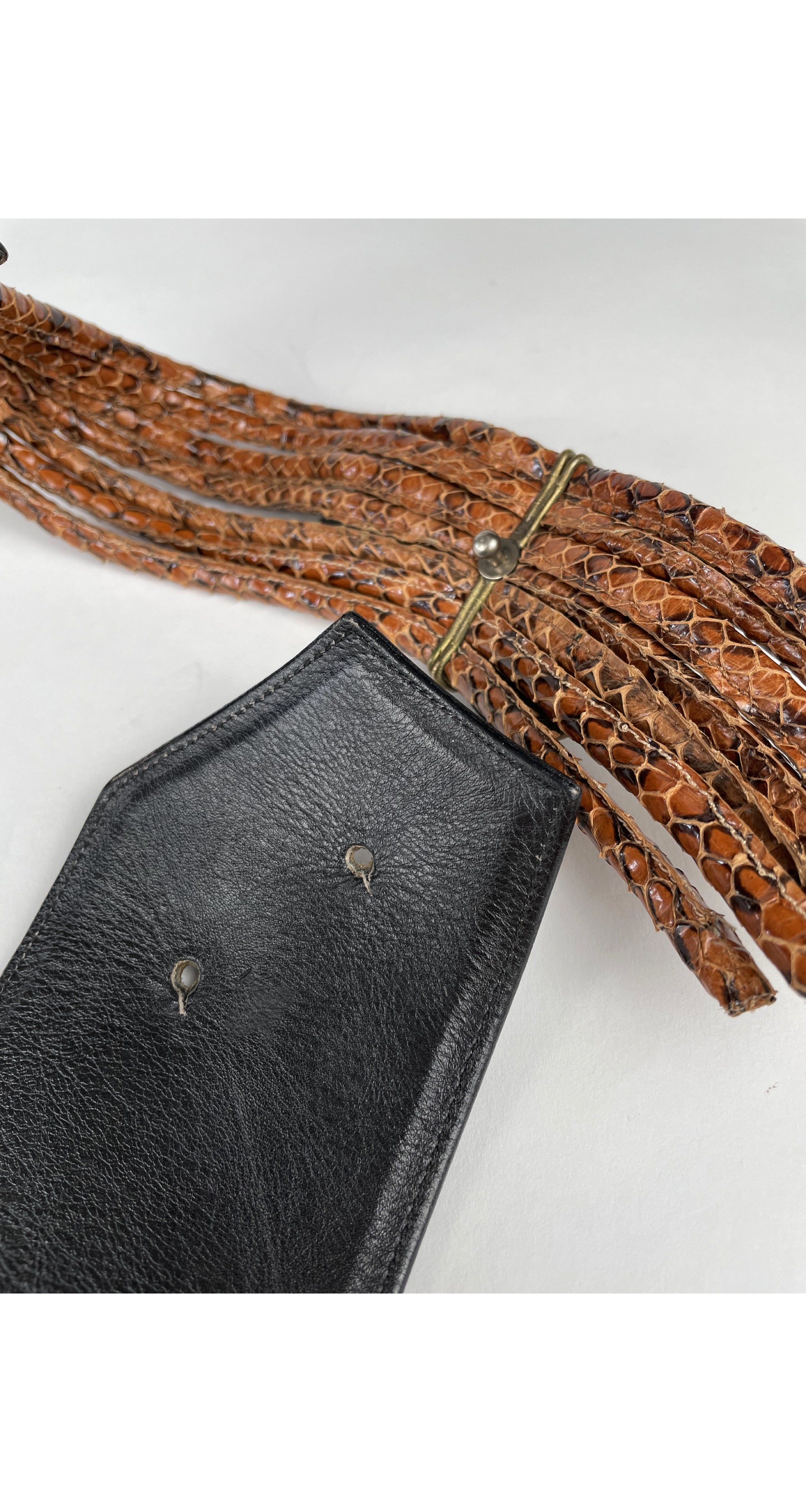 1980s Snakeskin Rope Wide Black Leather Belt