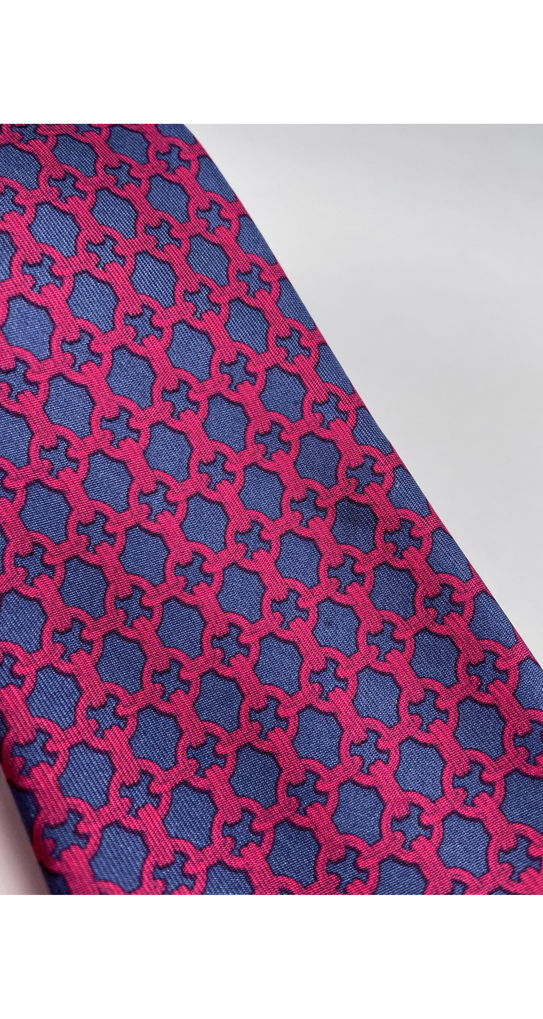 "59 EA" Red & Blue Chain-Link Silk Twill Men's Tie