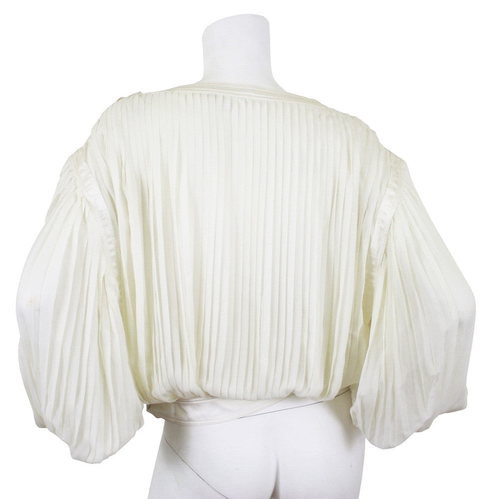 c.1977 Documented Cream Silk Chiffon Accordion Pleat Blouse