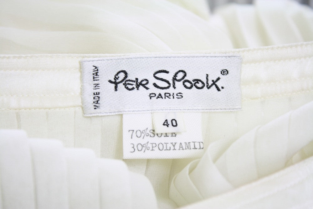 c.1977 Documented Cream Silk Chiffon Accordion Pleat Blouse