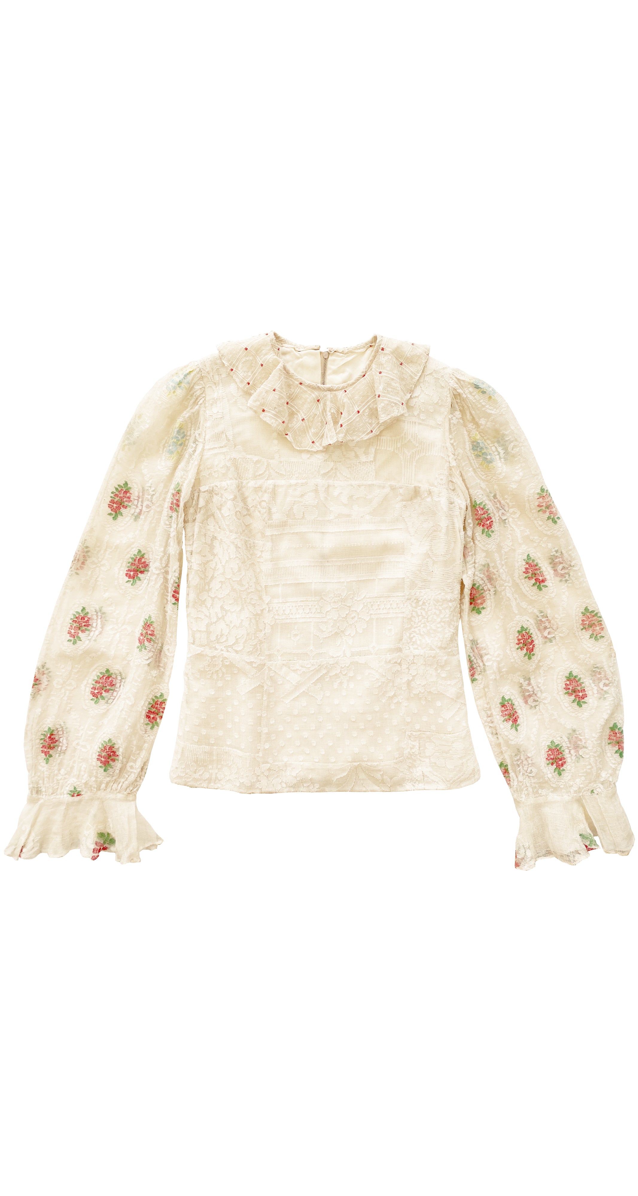 1970s Antique Jacquard Lace Tiered Ruffle Two-Piece Pinafore Set