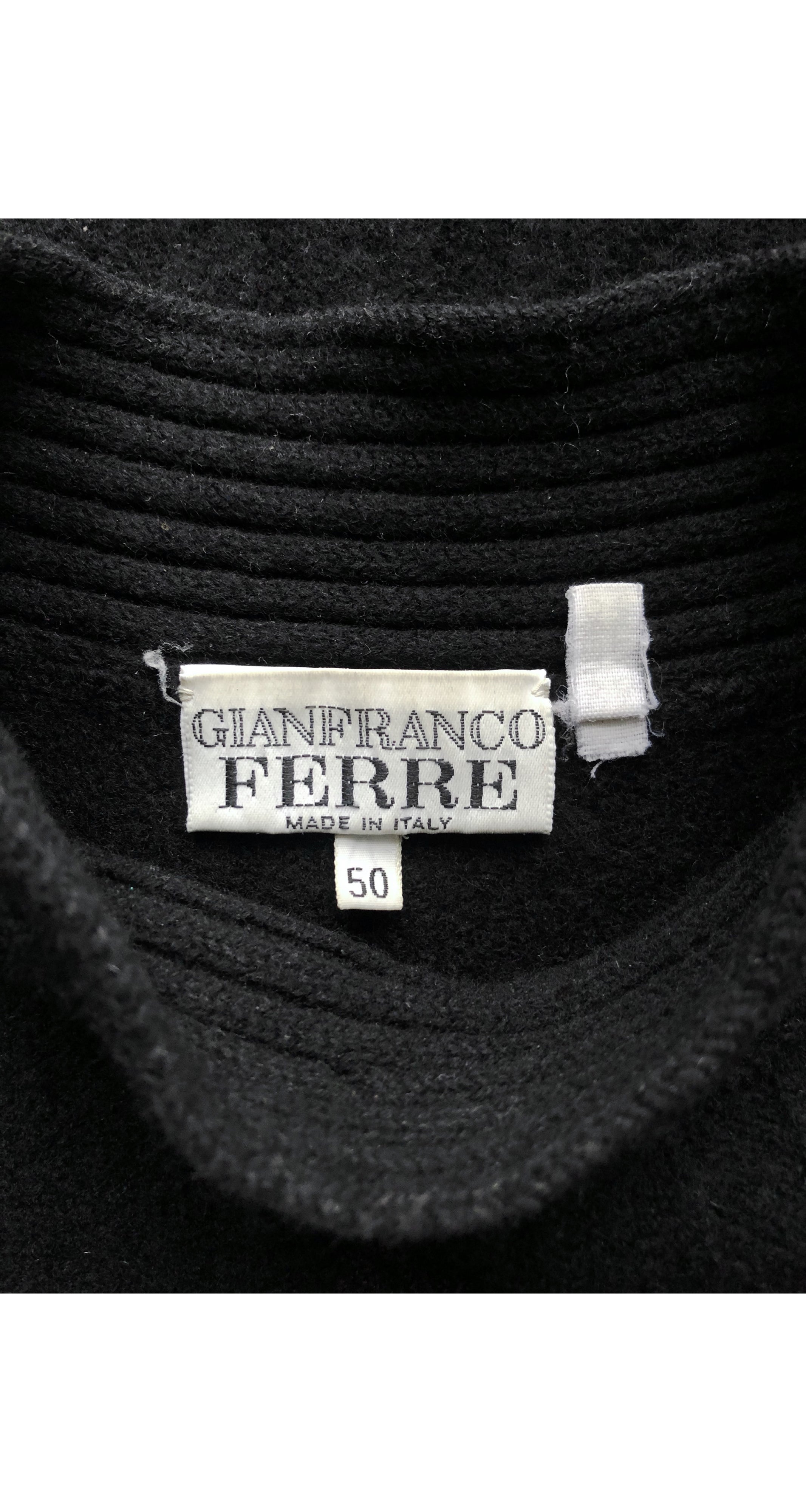1980s Men's Embroidered Emblem Black Wool Turtleneck Sweater