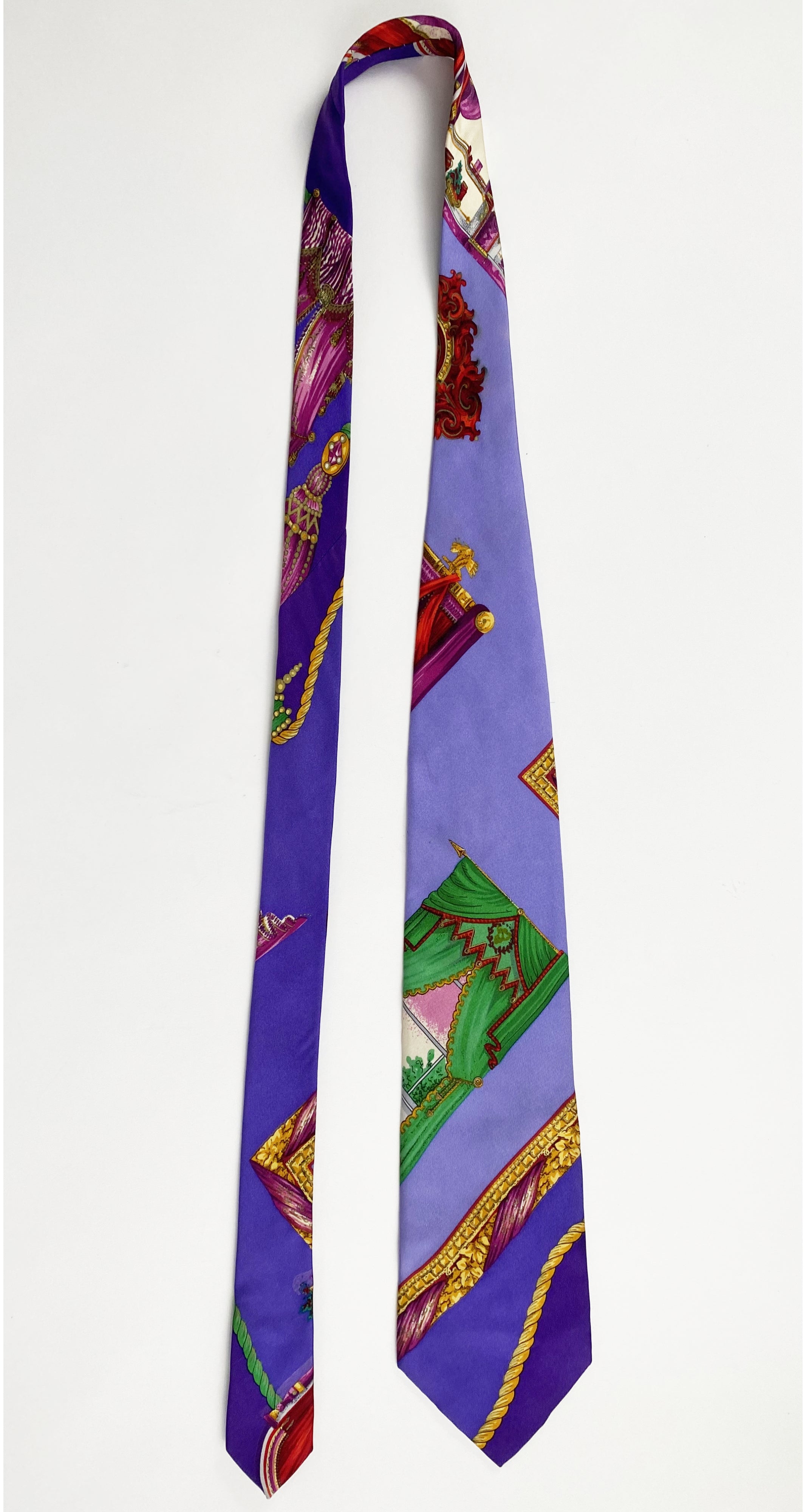 1990s Baroque Window Print Purple Silk Men's Tie