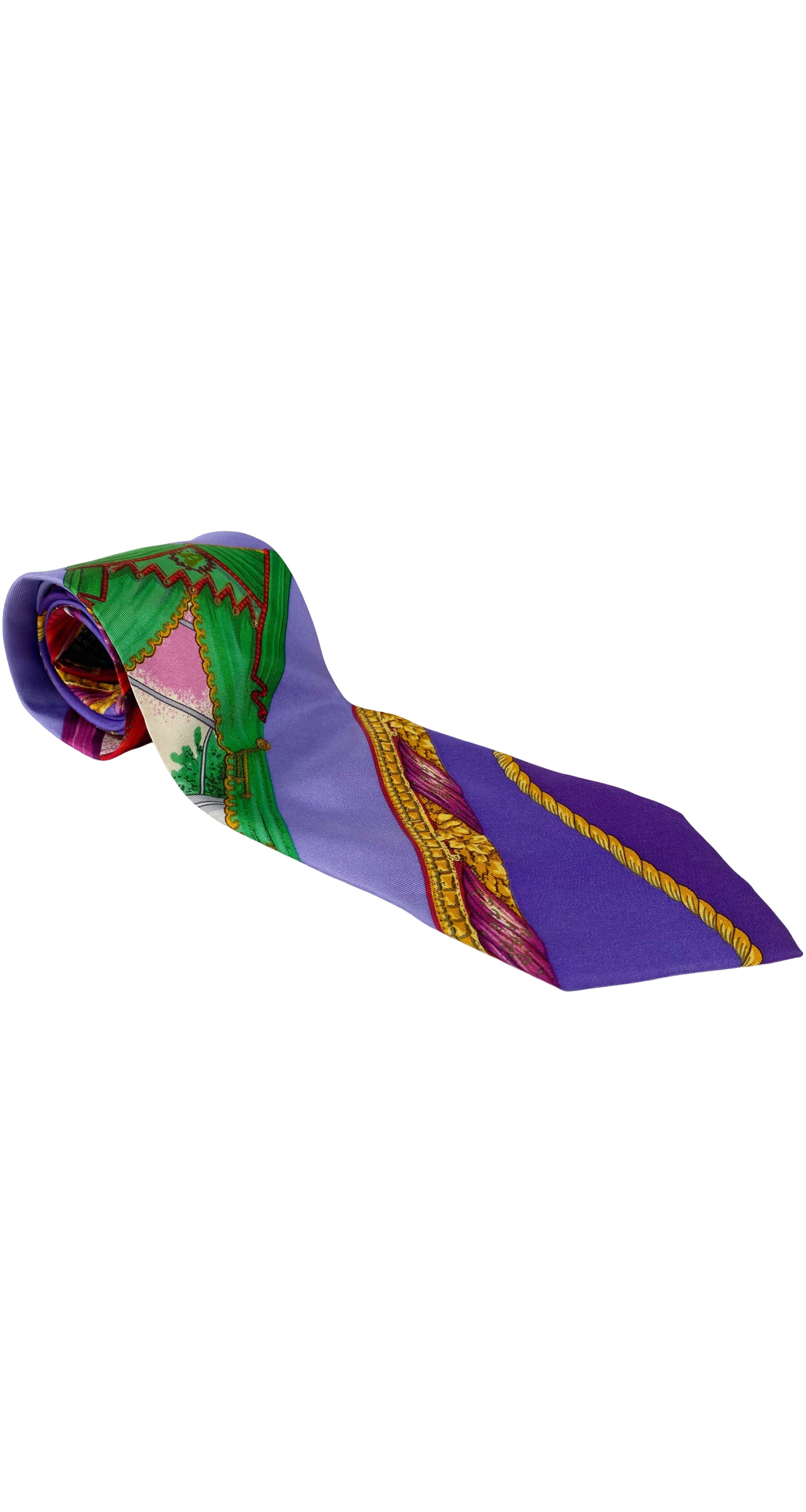 1990s Baroque Window Print Purple Silk Men's Tie