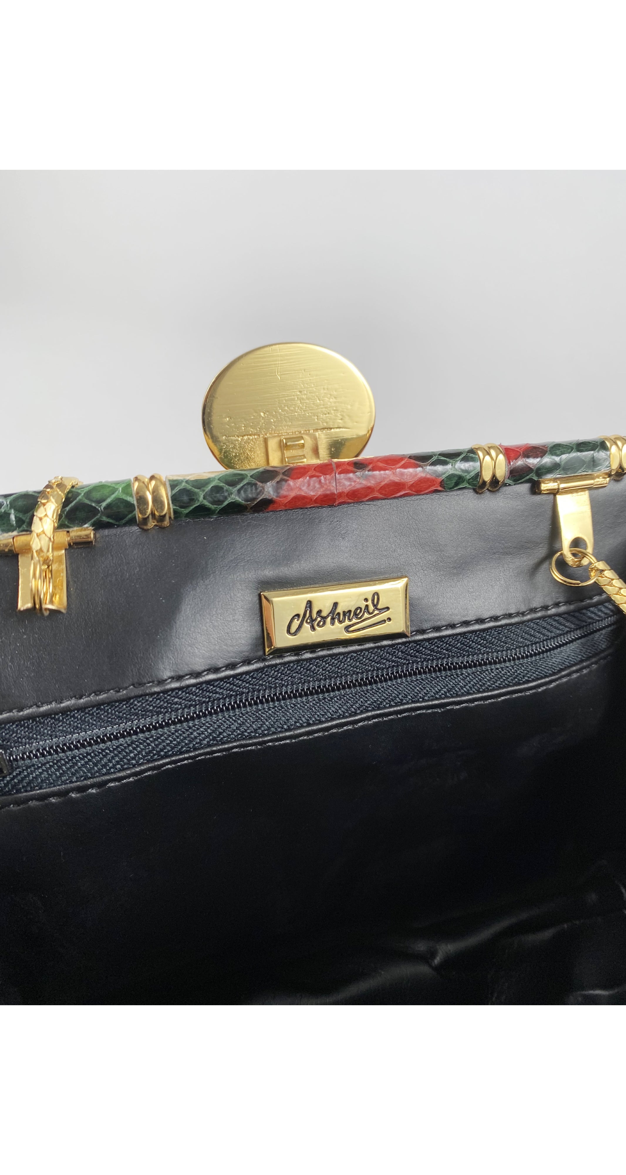 1980s Green & Red Snakeskin Convertible Clutch