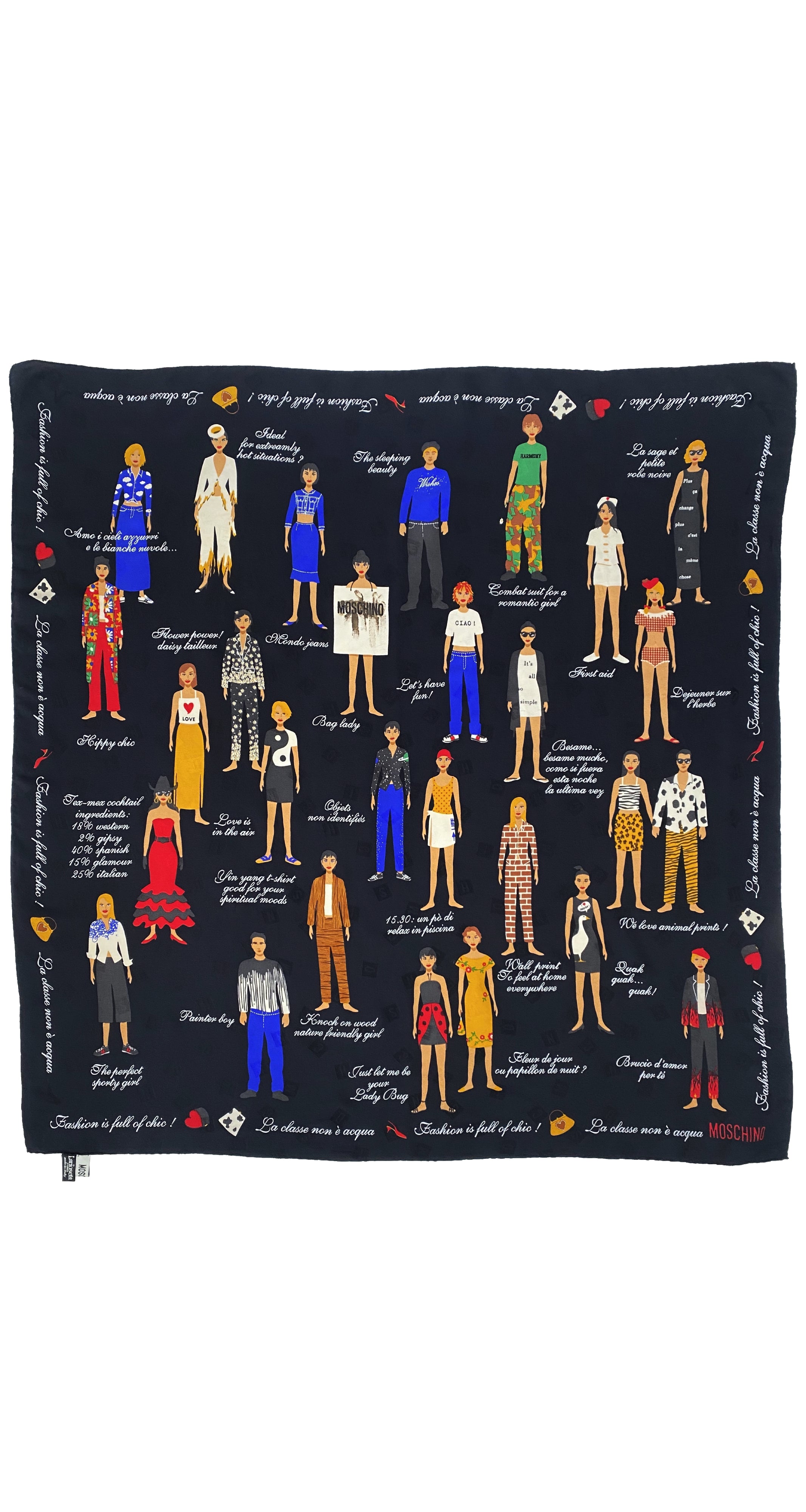 2000s Outfit Novelty Print Black Jacquard Silk Scarf