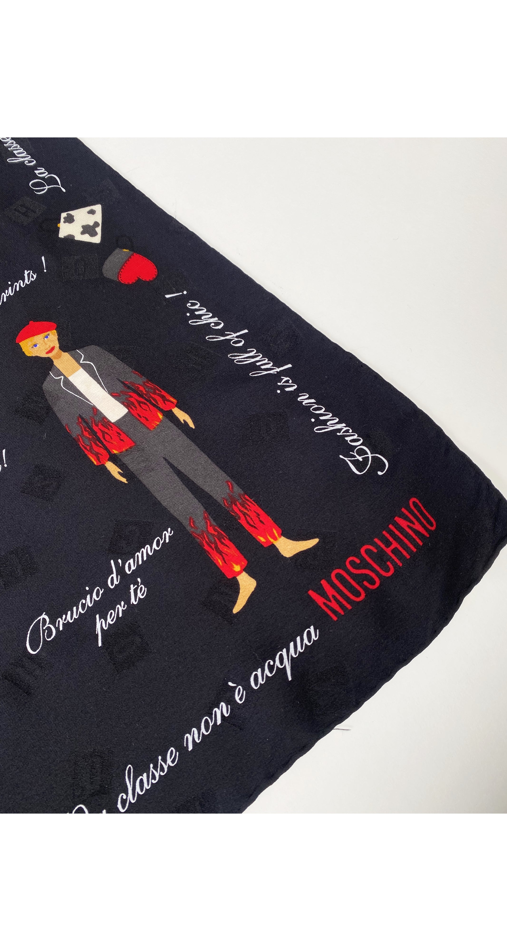 2000s Outfit Novelty Print Black Jacquard Silk Scarf