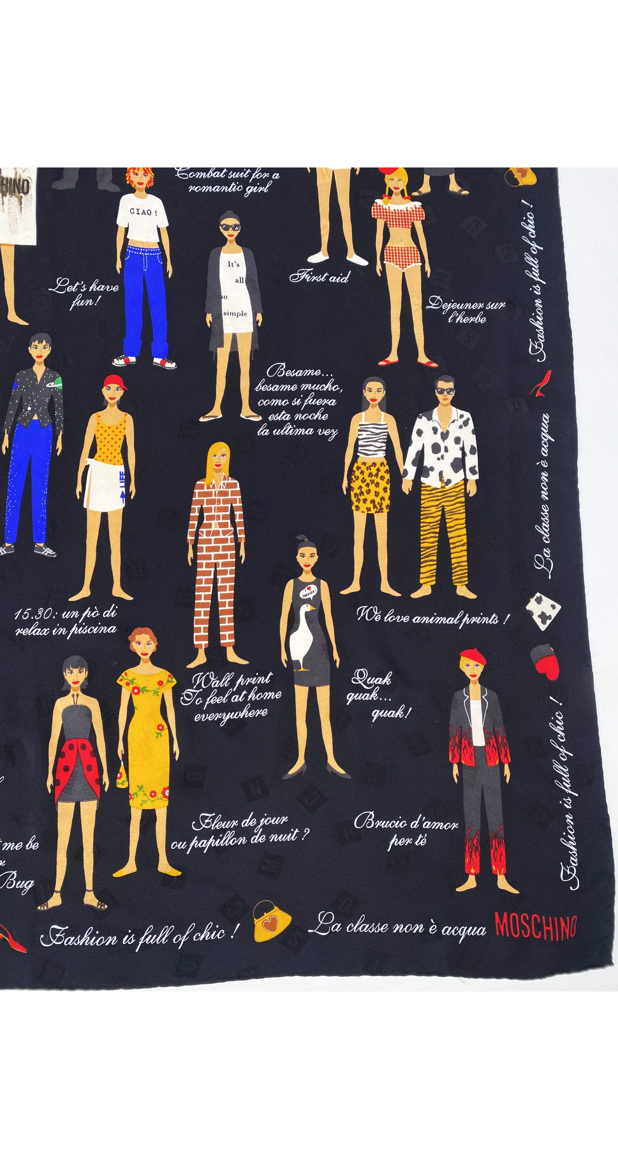 2000s Outfit Novelty Print Black Jacquard Silk Scarf