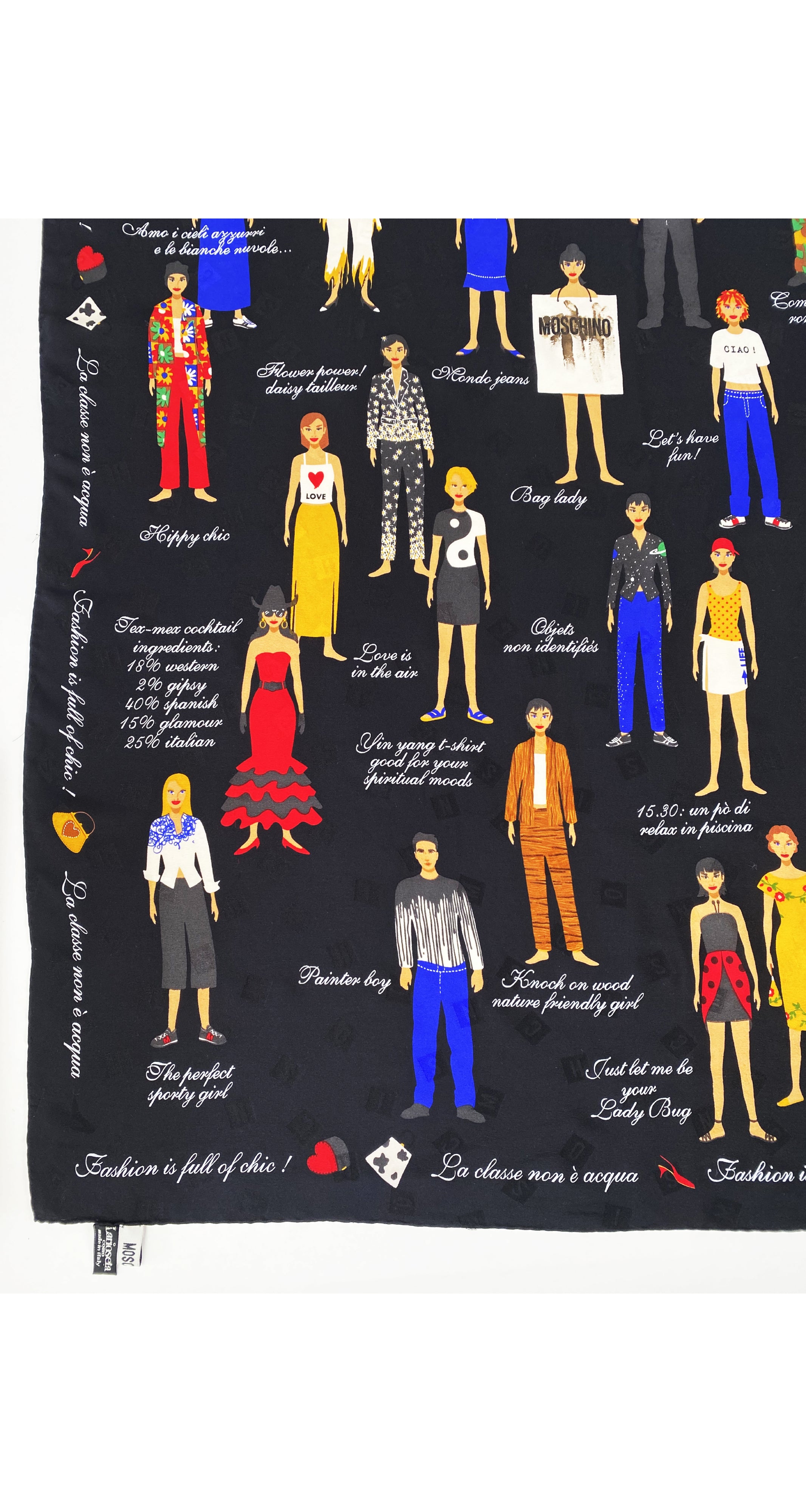 2000s Outfit Novelty Print Black Jacquard Silk Scarf