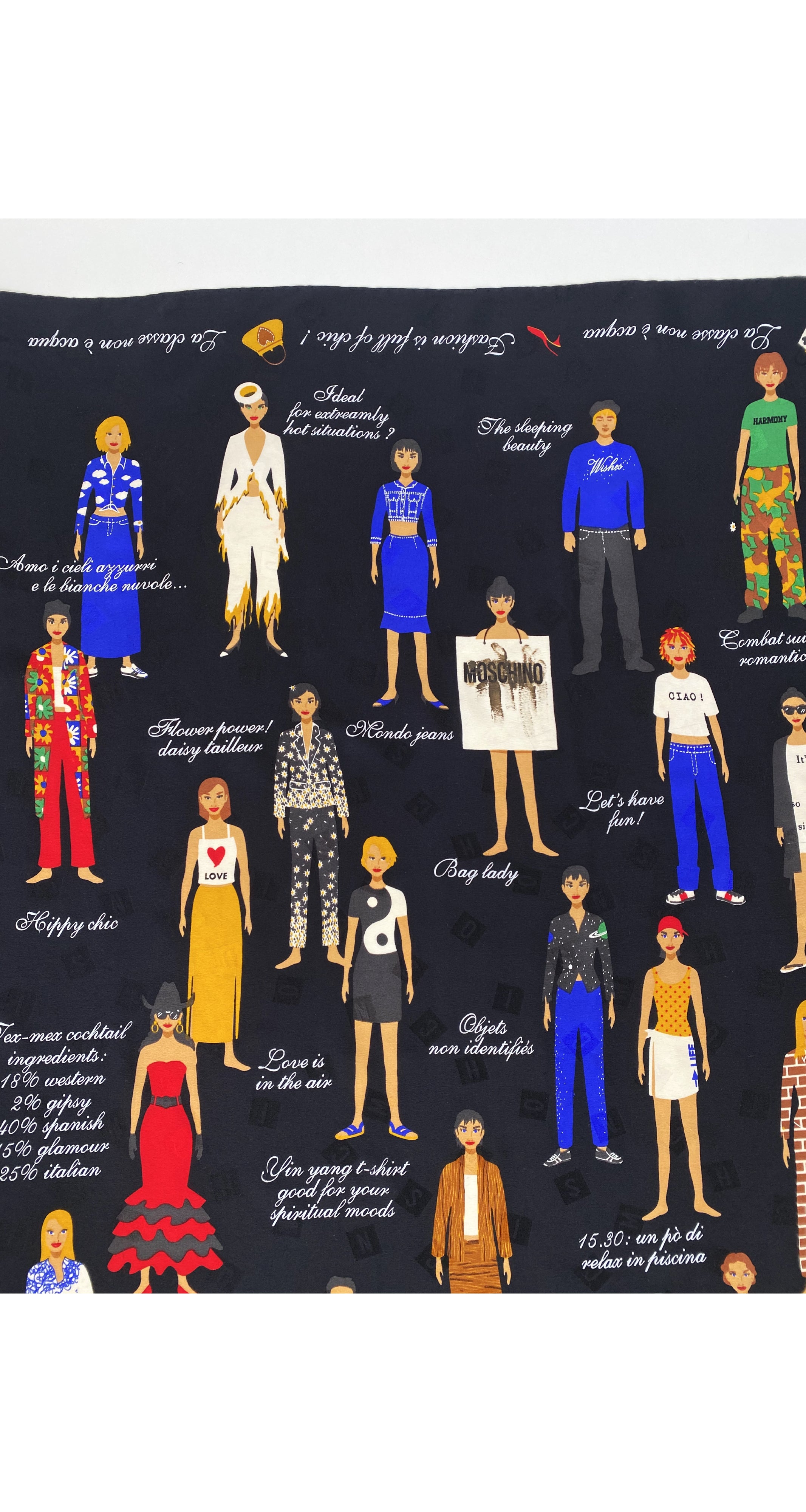 2000s Outfit Novelty Print Black Jacquard Silk Scarf