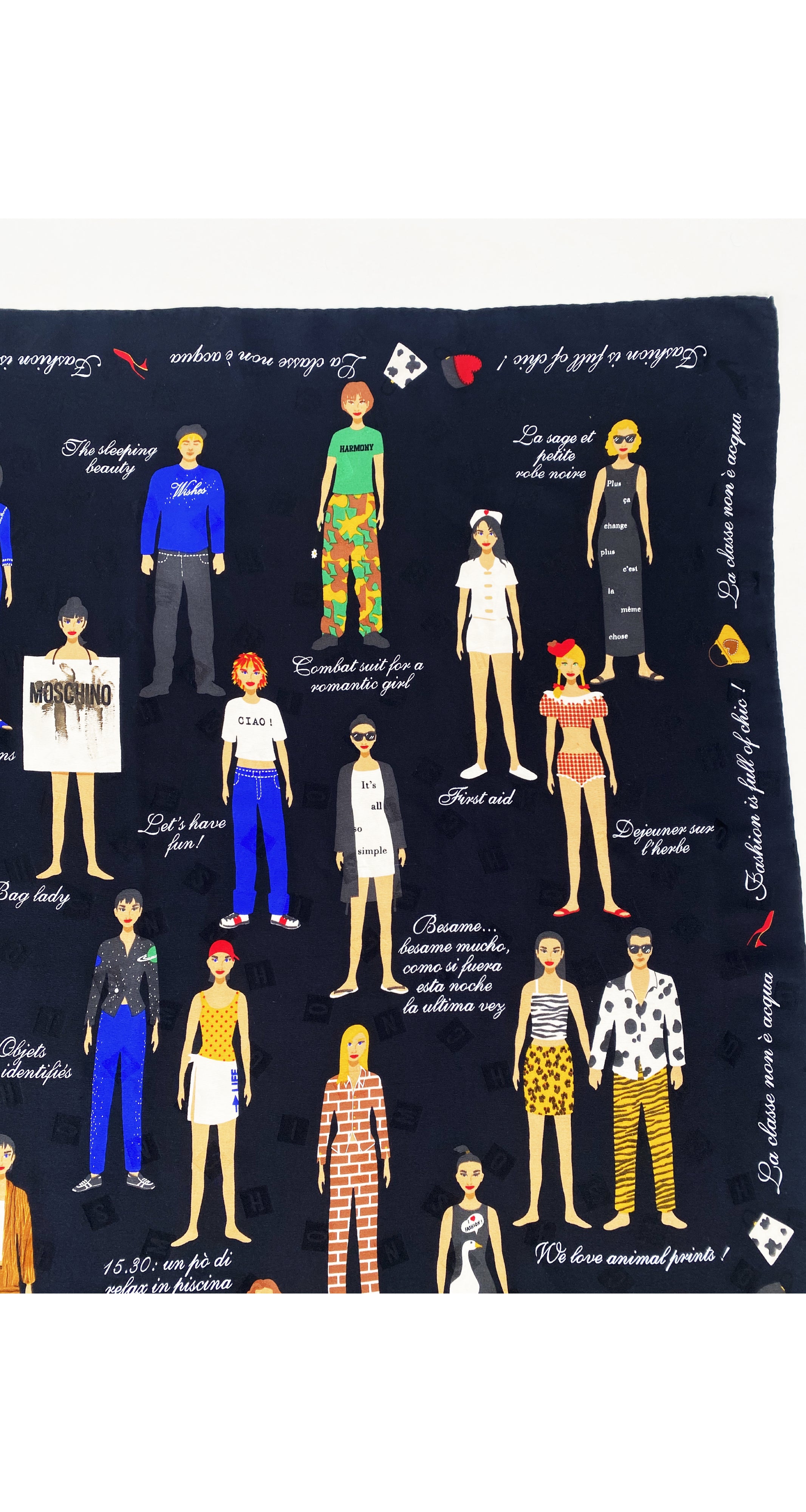 2000s Outfit Novelty Print Black Jacquard Silk Scarf