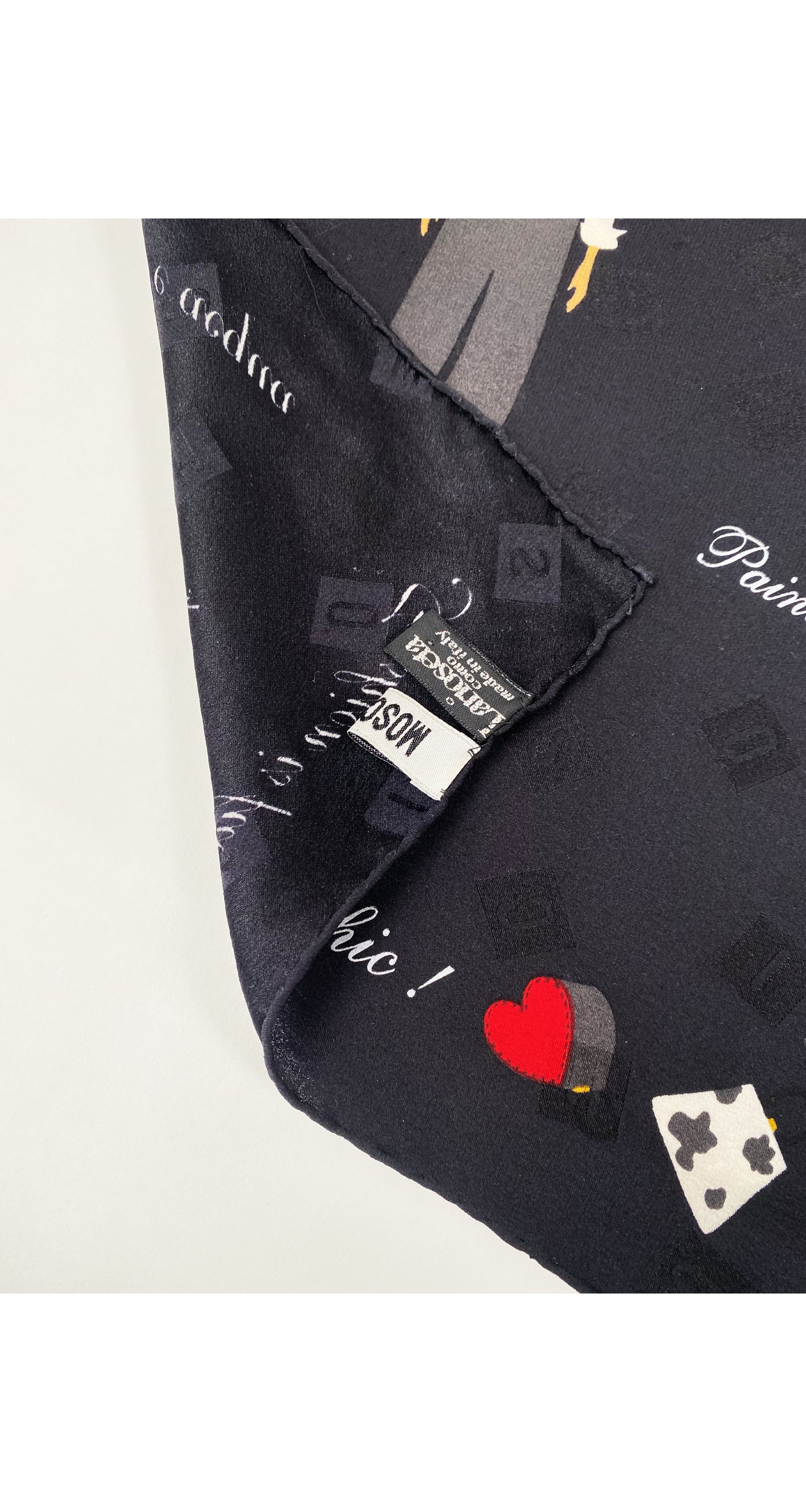 2000s Outfit Novelty Print Black Jacquard Silk Scarf