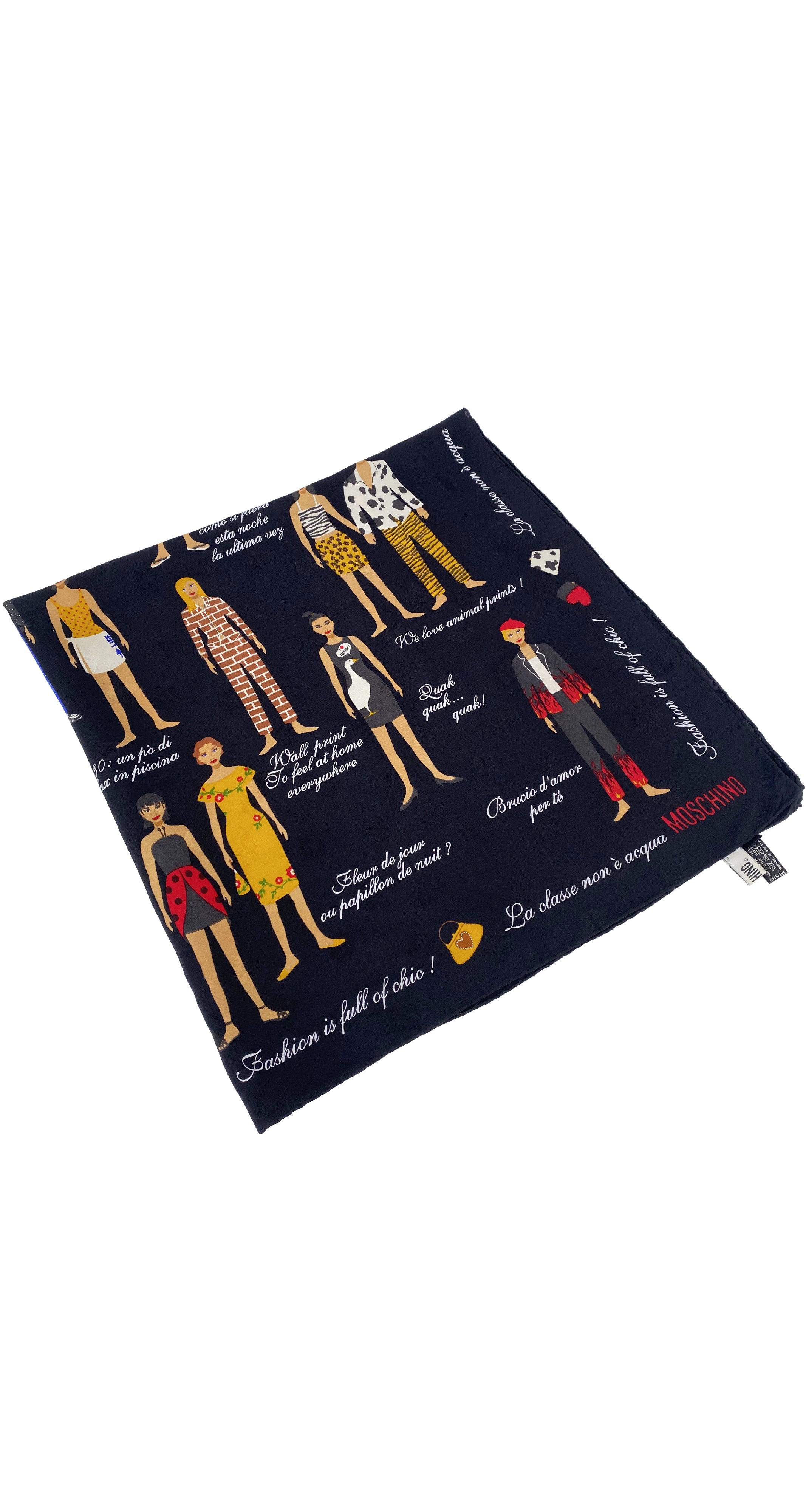 2000s Outfit Novelty Print Black Jacquard Silk Scarf