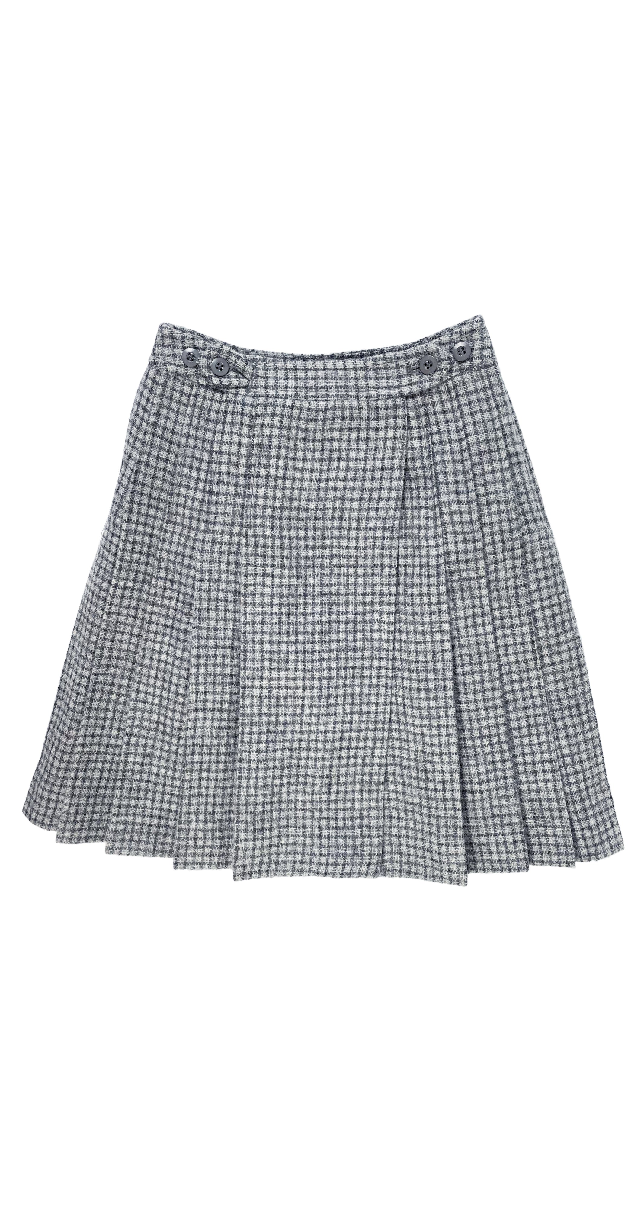 1970s Kids' Plaid Gray Wool Pleated Skirt 6Y