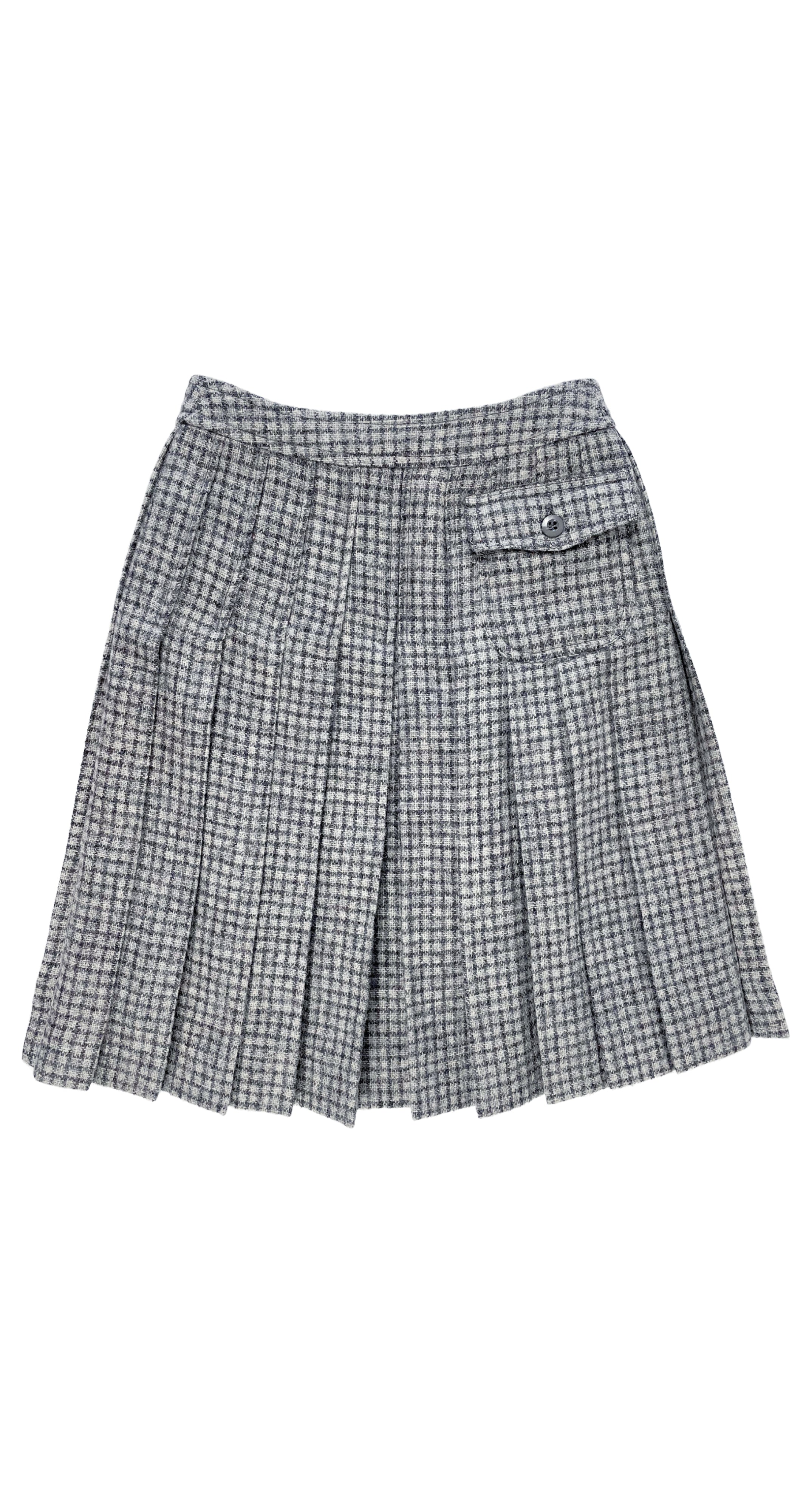 1970s Kids' Plaid Gray Wool Pleated Skirt 6Y