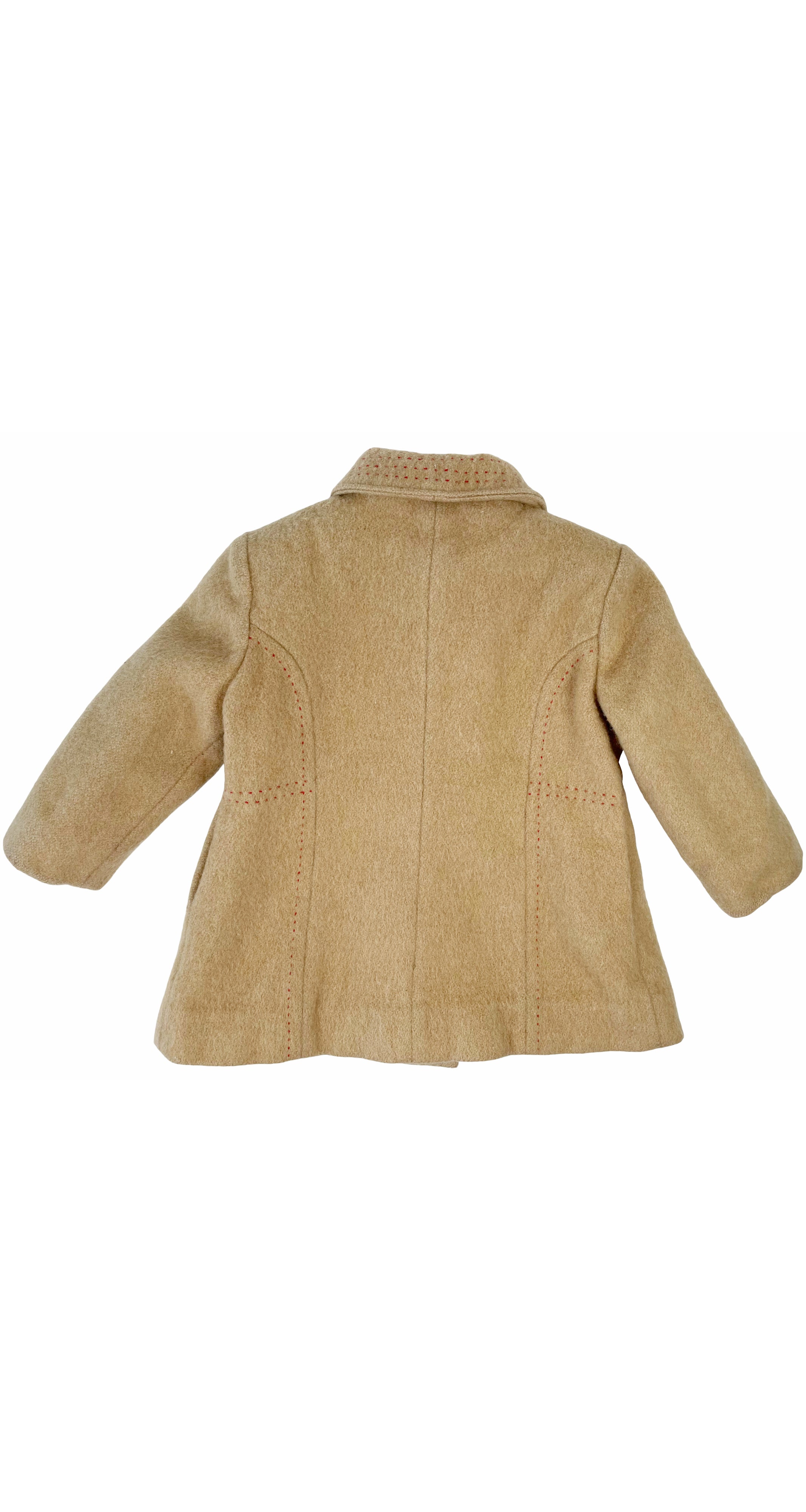 1970s Kids' Embroidered Beige Wool Double-Breasted Coat