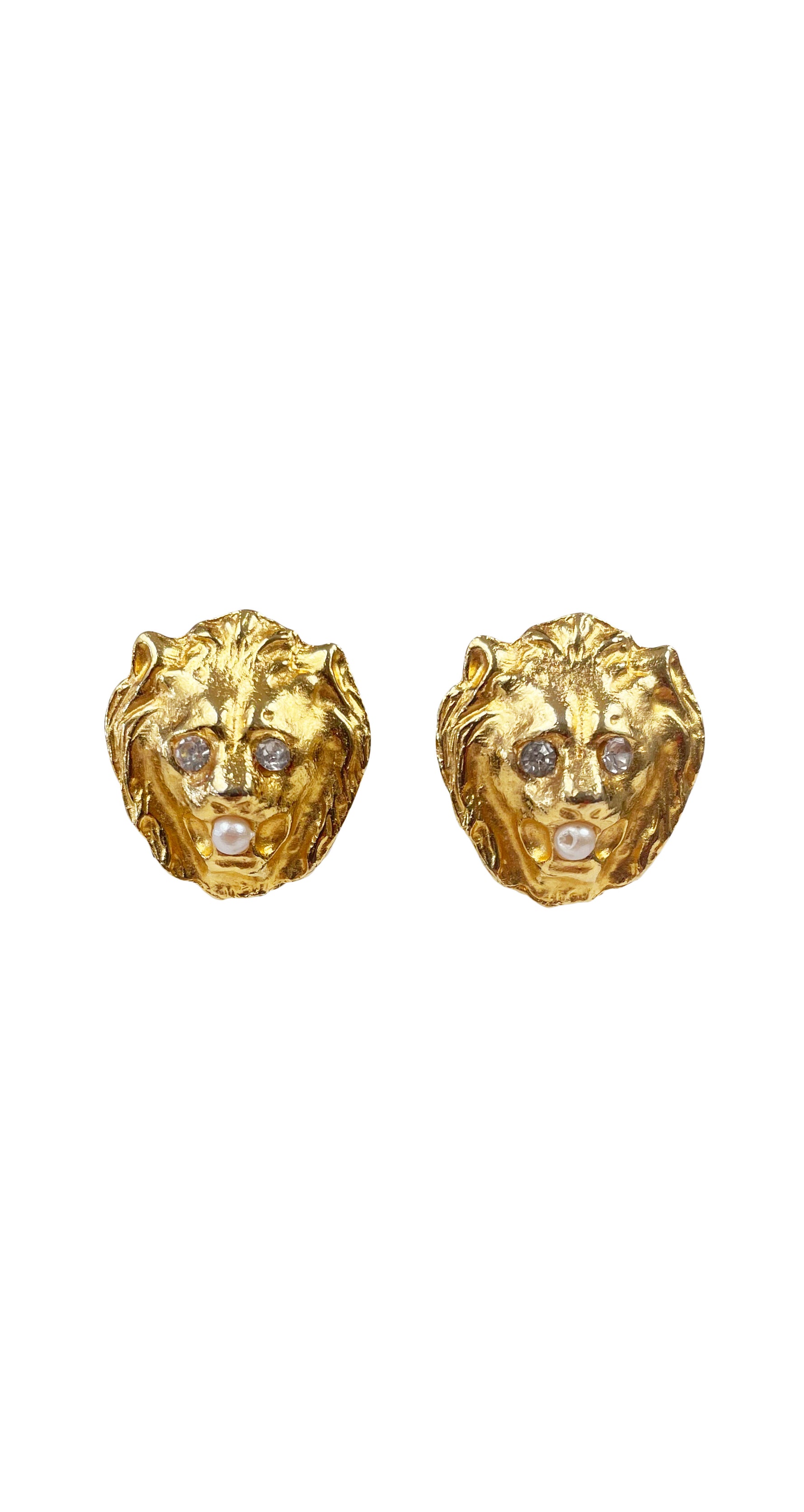 1980s Lion Head Figural Gold-Tone Clip-On Earrings