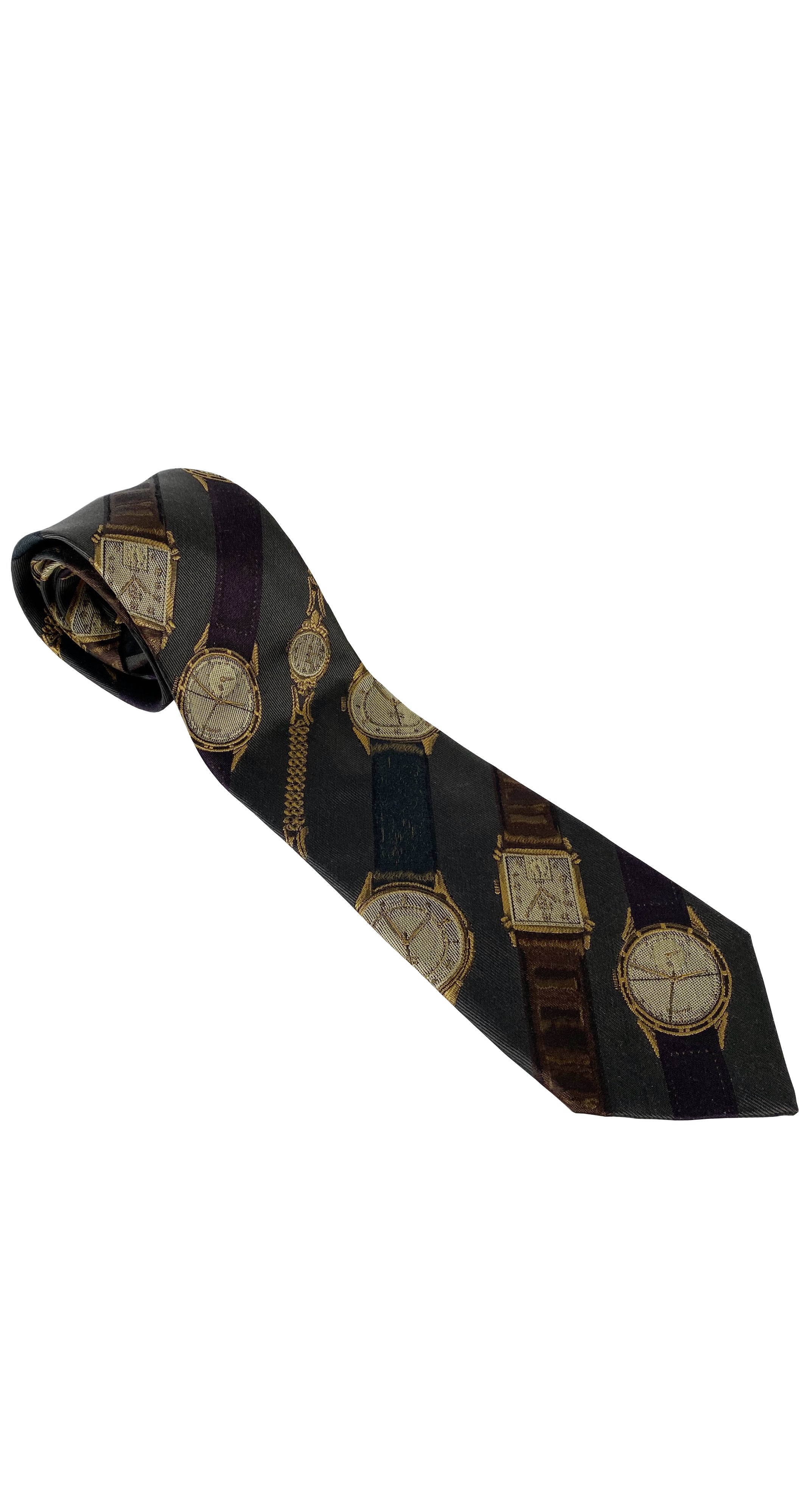 1980s Watch Print Silk Men's Necktie