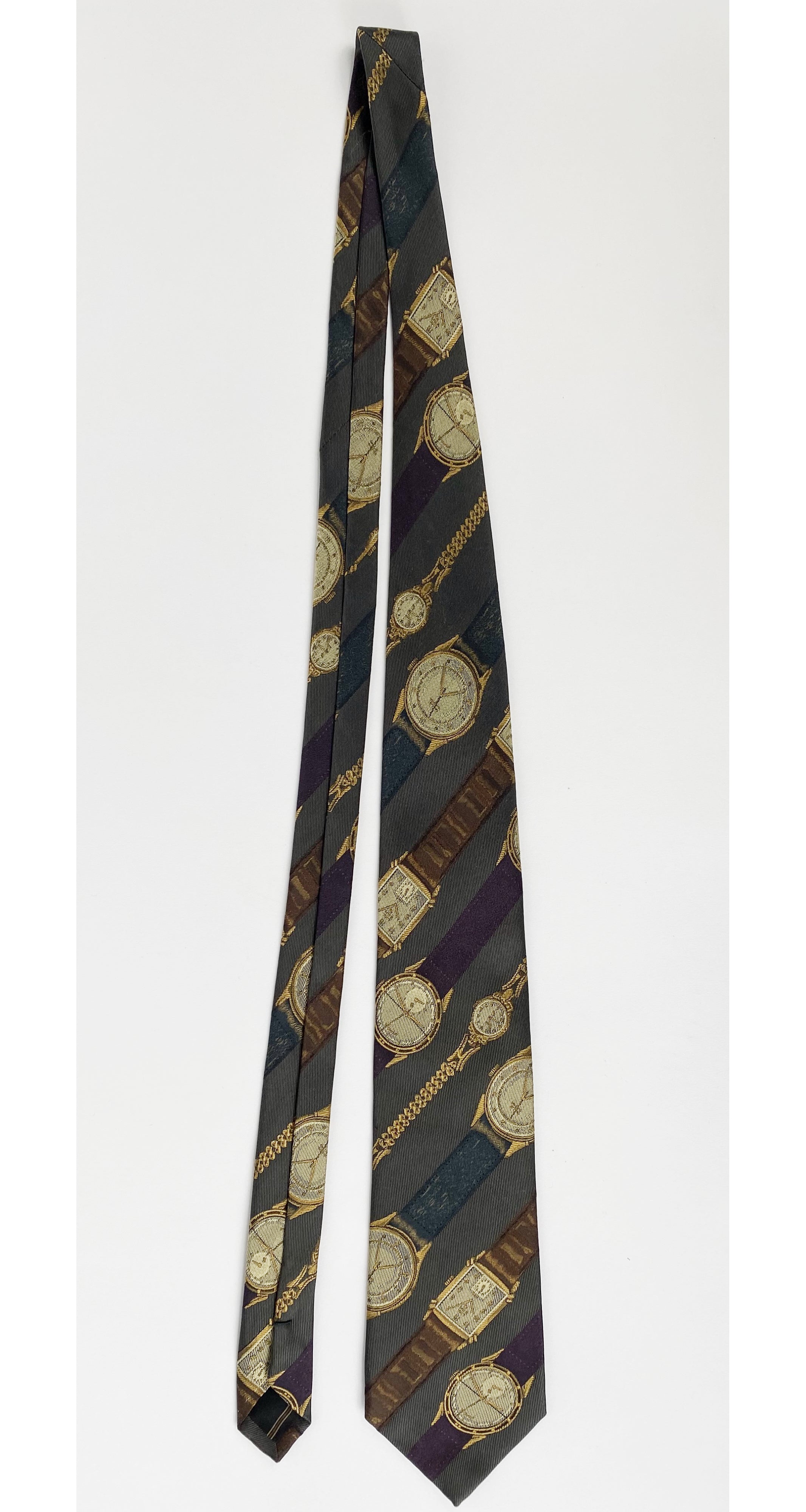 1980s Watch Print Silk Men's Necktie