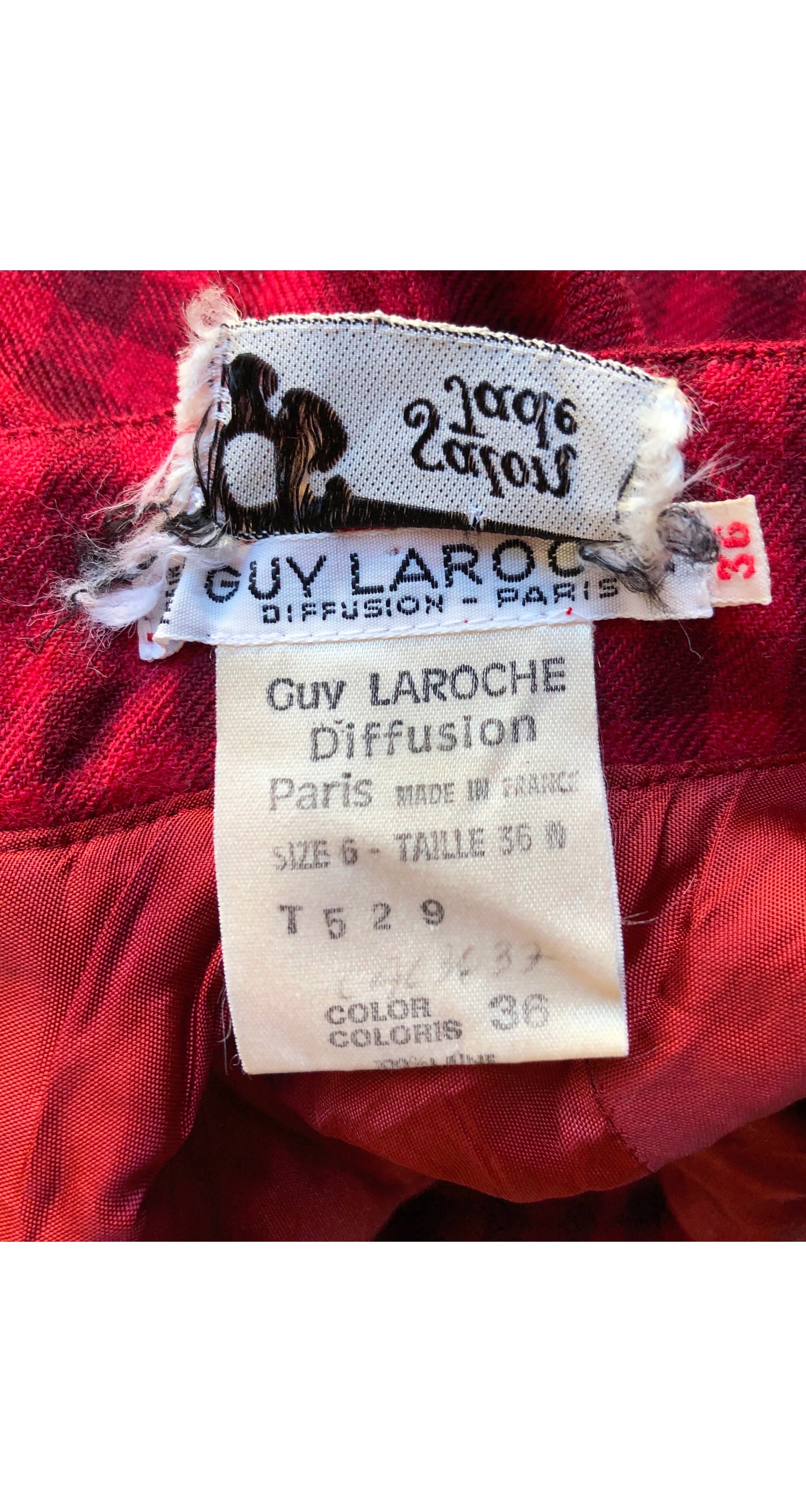 1980s Red Plaid Wool Empire Waist Pleated Dress