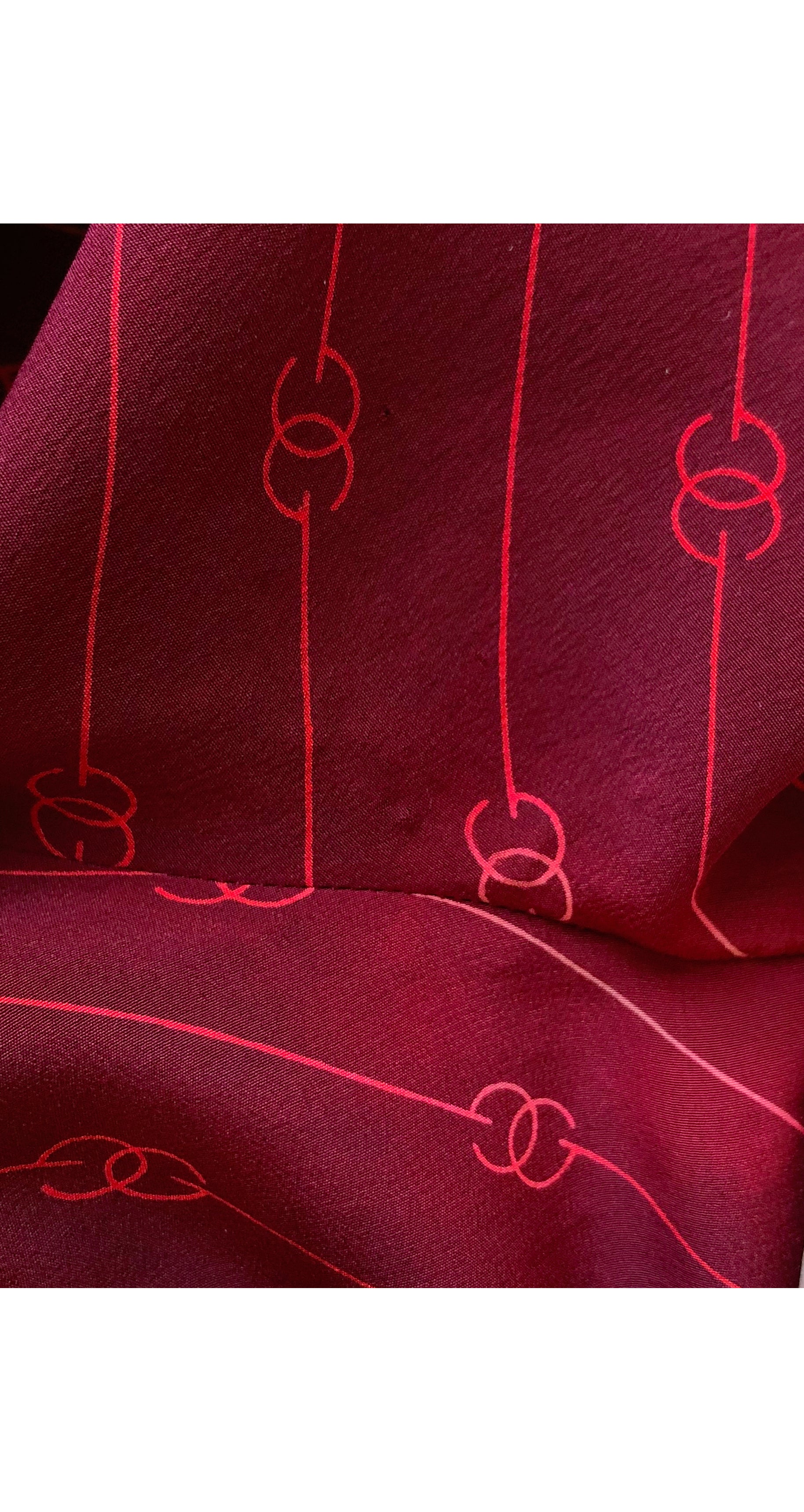 1970s GG Print Burgundy Silk Tie-Neck Blouse