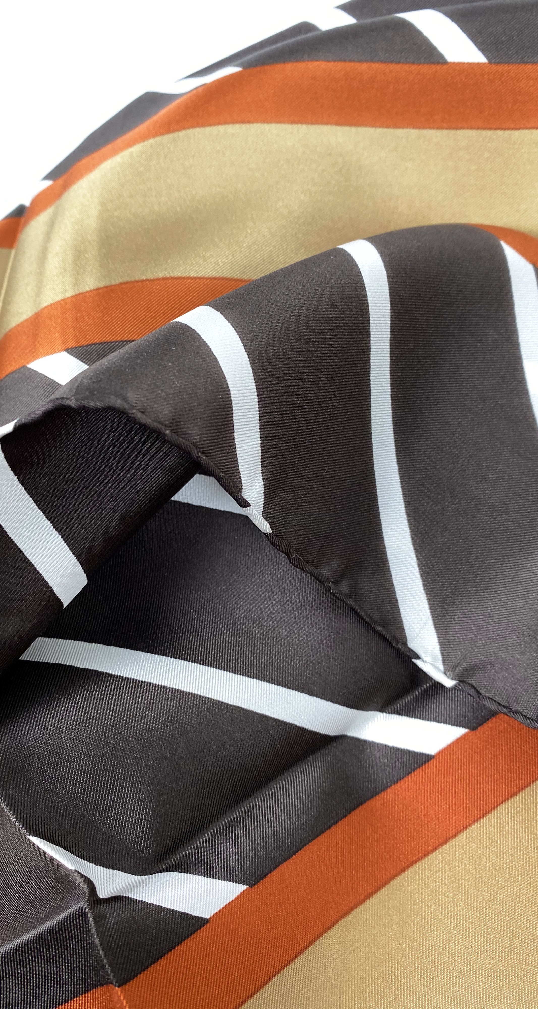 1970s NIB Brown & Orange Silk Twill Scarf