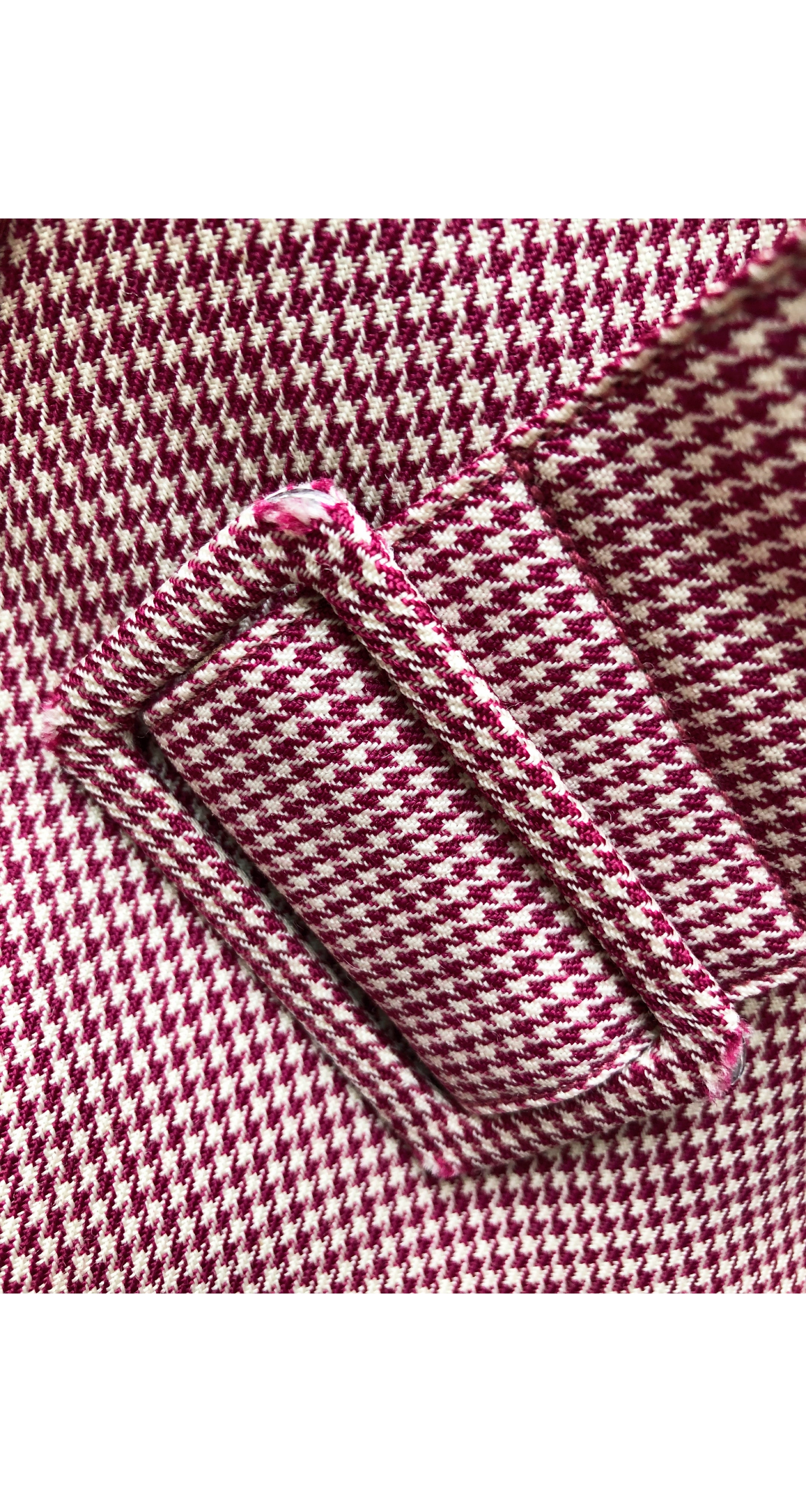1970s Magenta Houndstooth Wool Day Dress