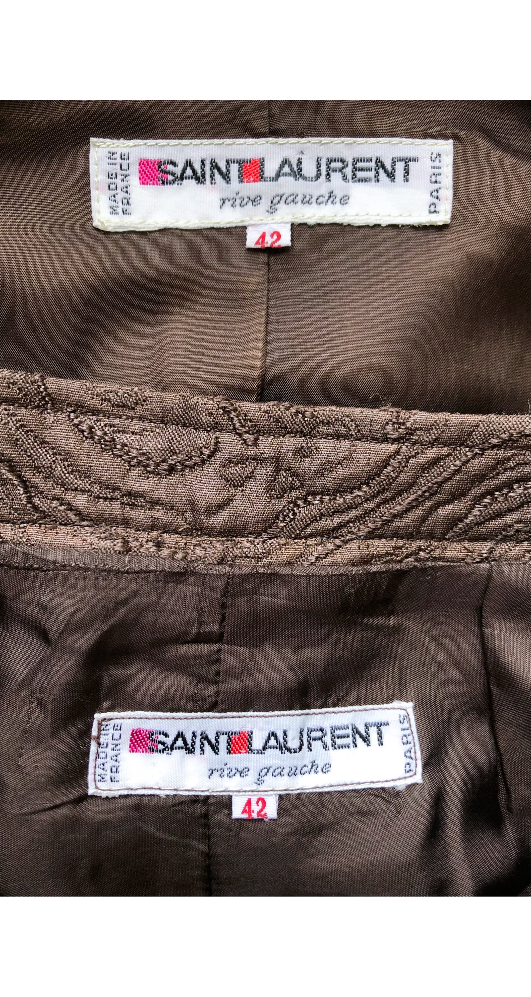 1980s Brown Brocade Structured Skirt Suit