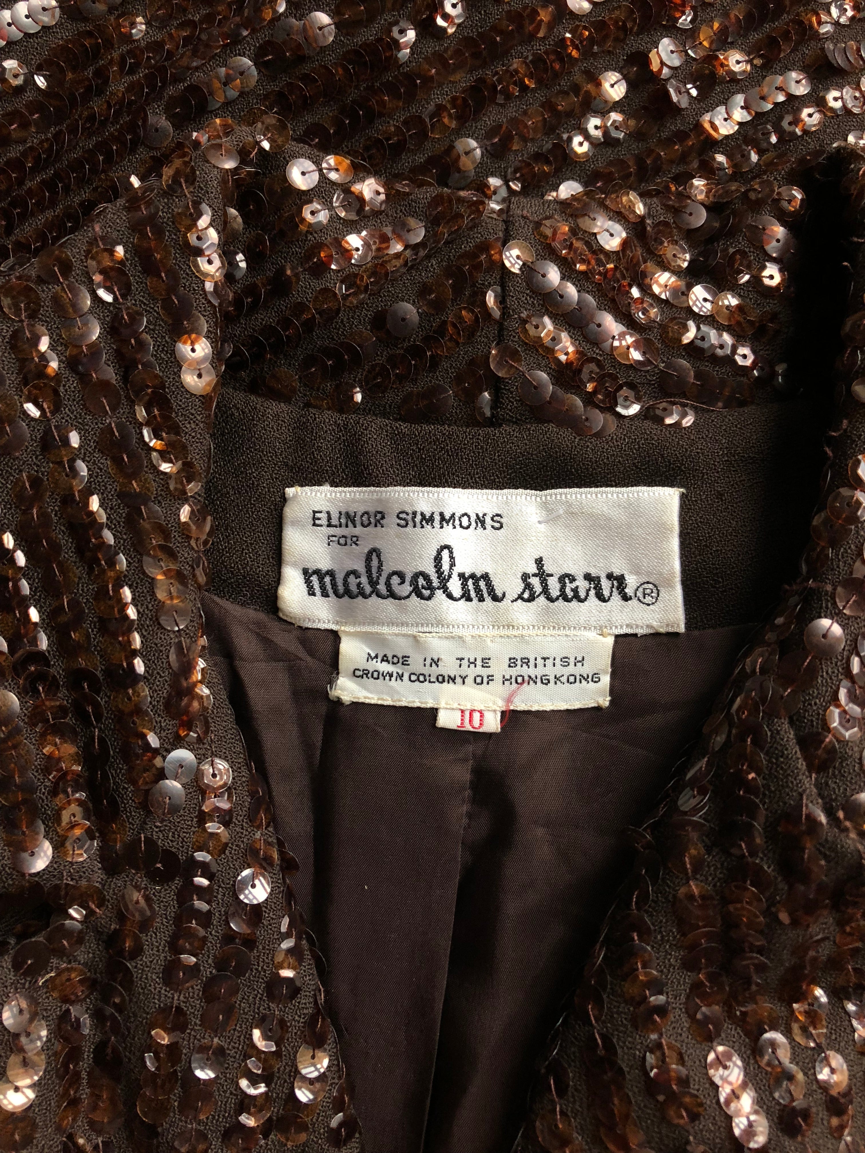 1970s Elinor Simmons Glam Brown Sequin & Crepe Jacket