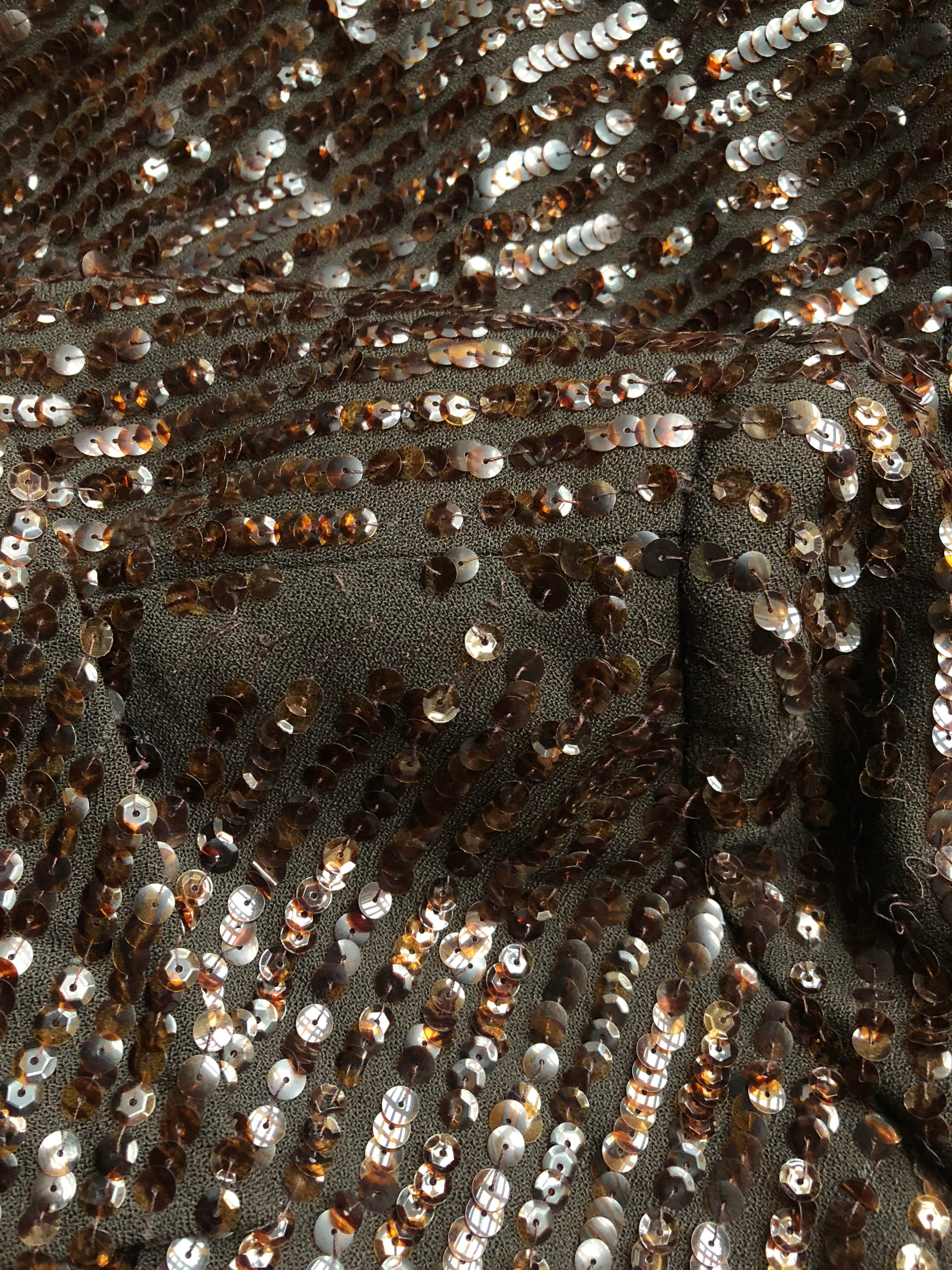 1970s Elinor Simmons Glam Brown Sequin & Crepe Jacket