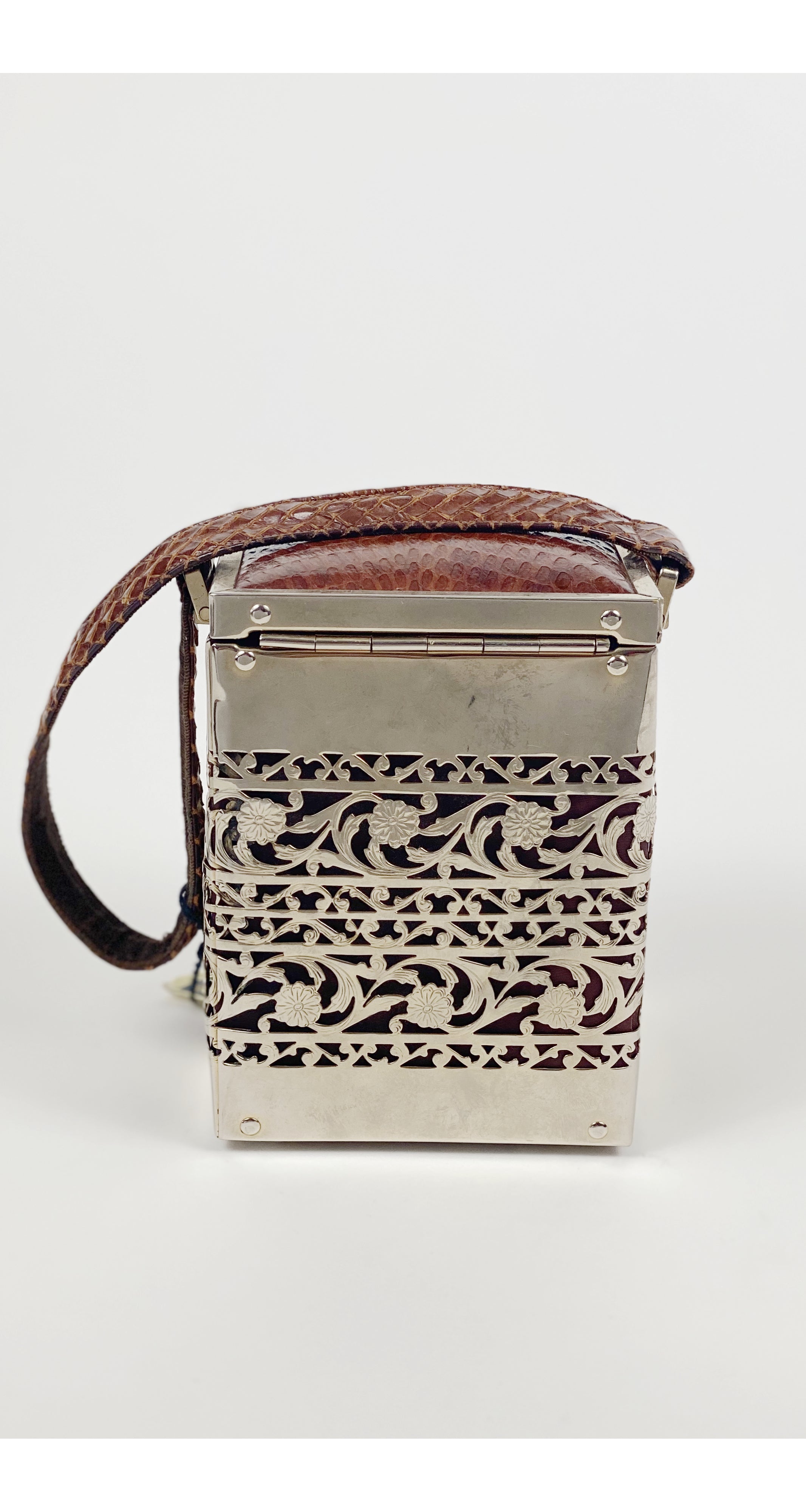 1940s NWT Snakeskin & Silver Filigree Box Bag