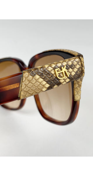 RARE EMMANUELLE KHANH 1980s reptile python skin trim sexy Square sunglasses HOT Emmanuelle Khanh 1970s 8780 18 PP Python Skin Tortoiseshell  main image 4