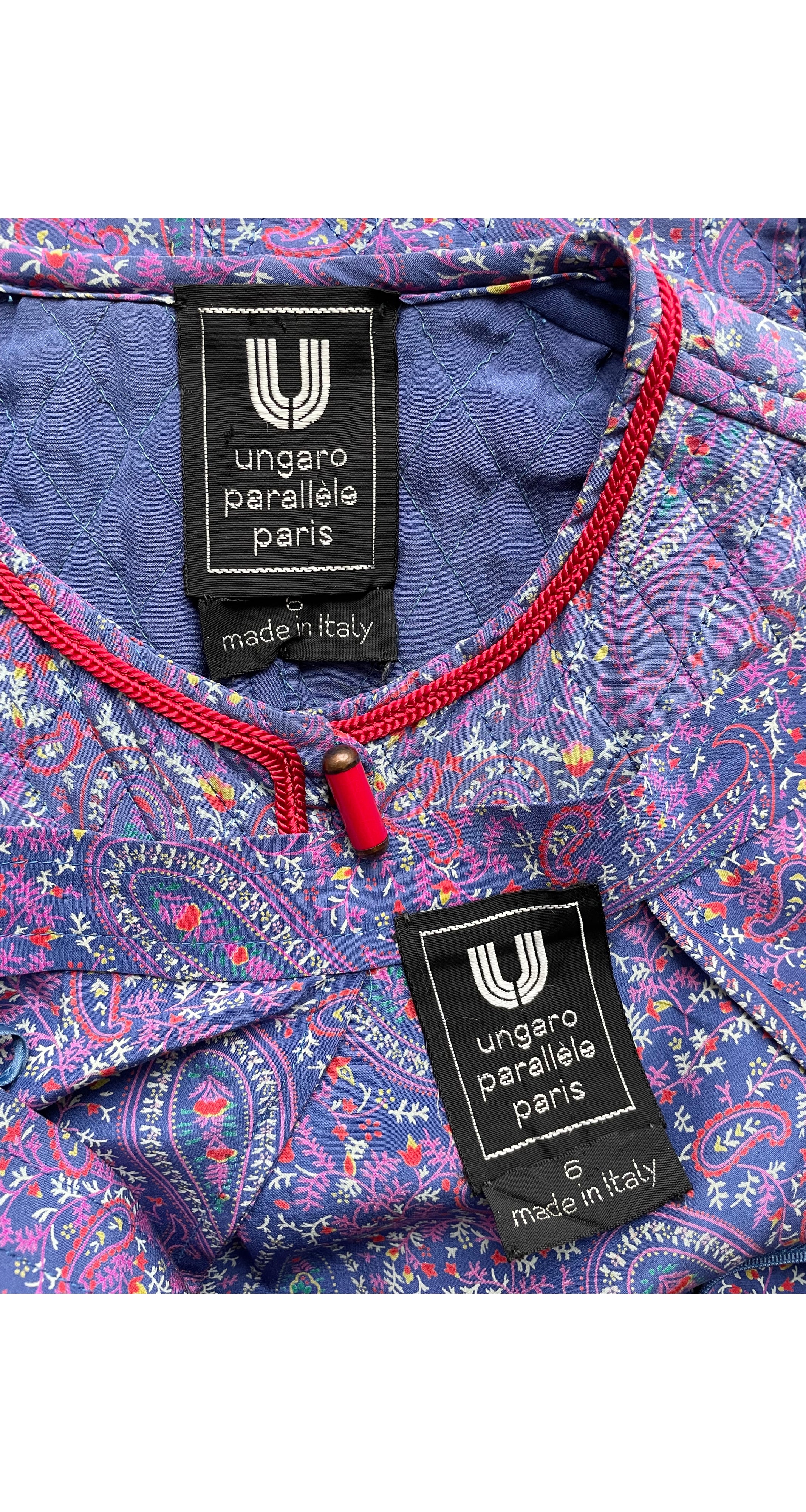 1977 Blue Paisley Silk Toggle Jacket & Skirt Set