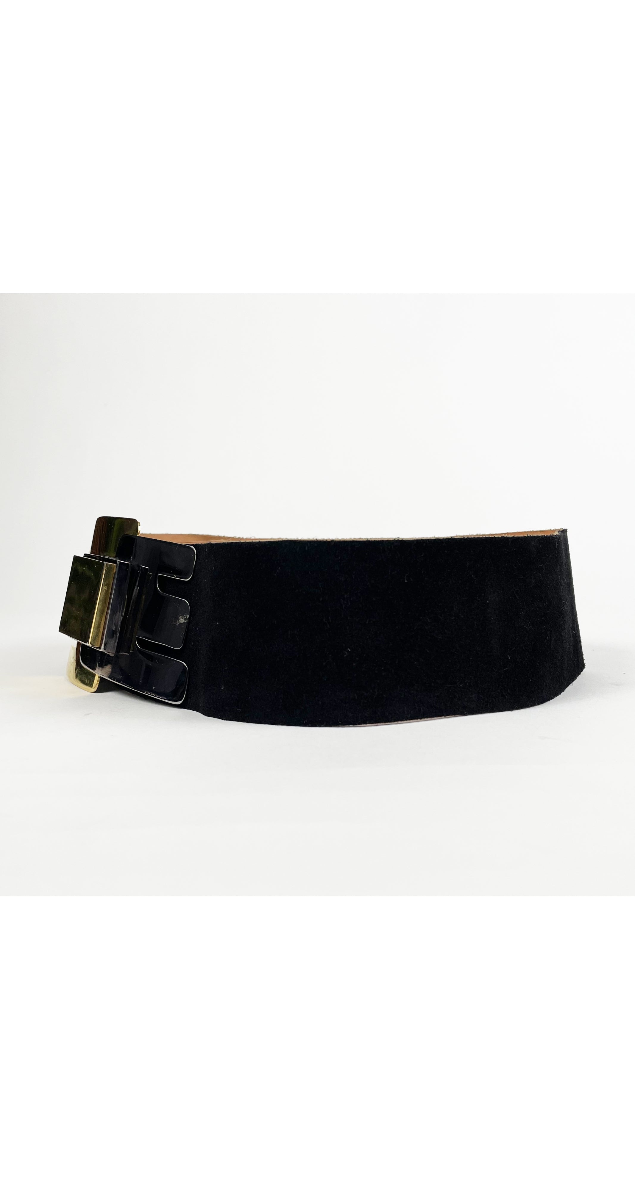 1970s Modernist Gold & Silver Black Suede Belt