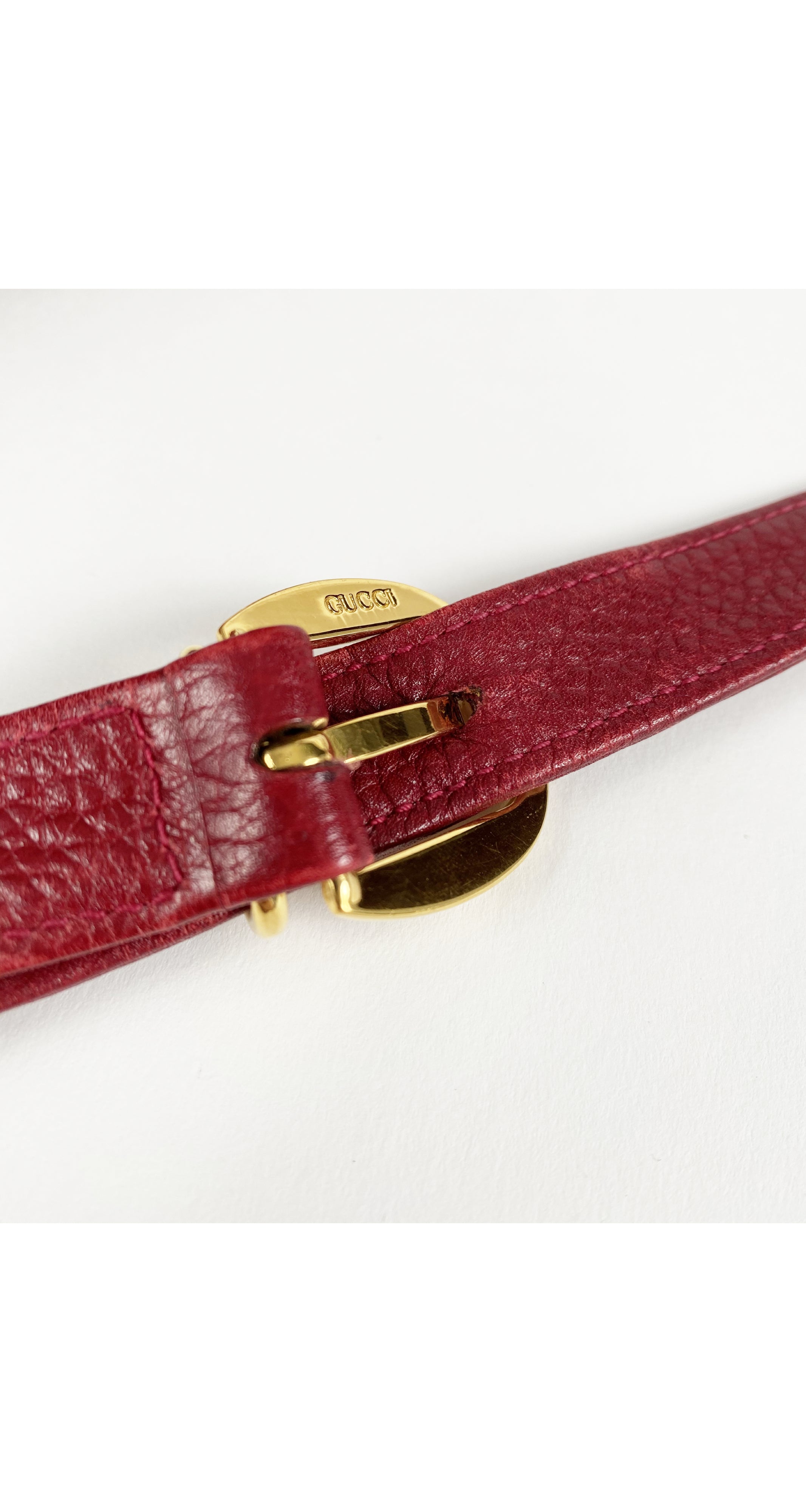 1990s Dark Red Leather Buckle Crossbody Bag