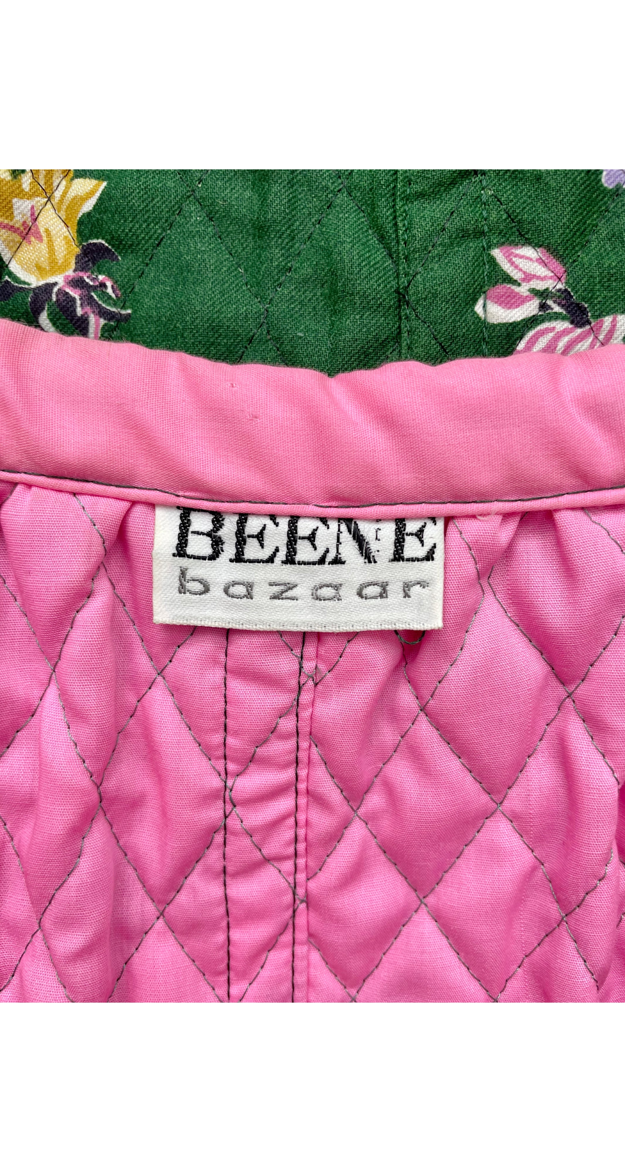 1970s Floral Green Quilted Cotton Maxi Skirt