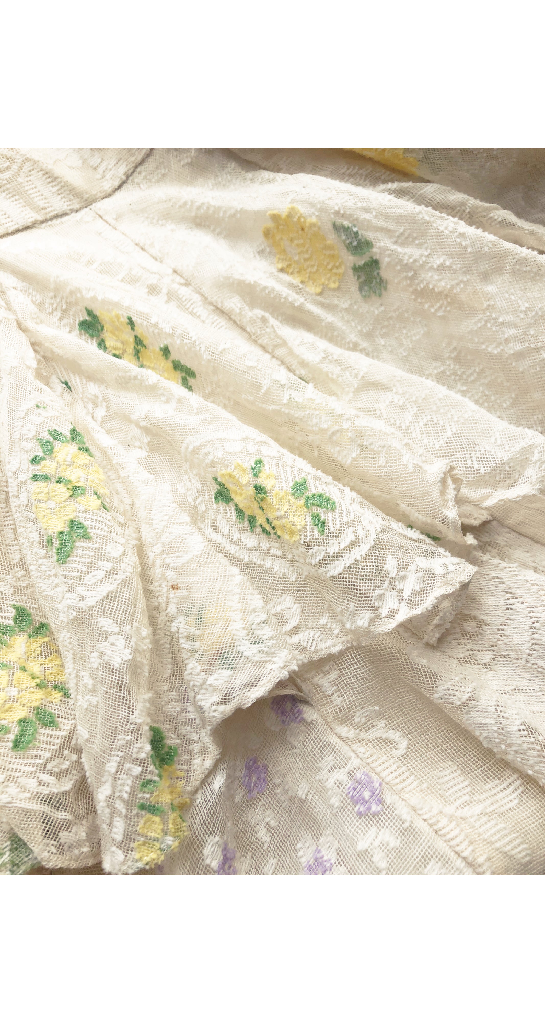 1970s Antique Jacquard Lace Tiered Ruffle Two-Piece Pinafore Set