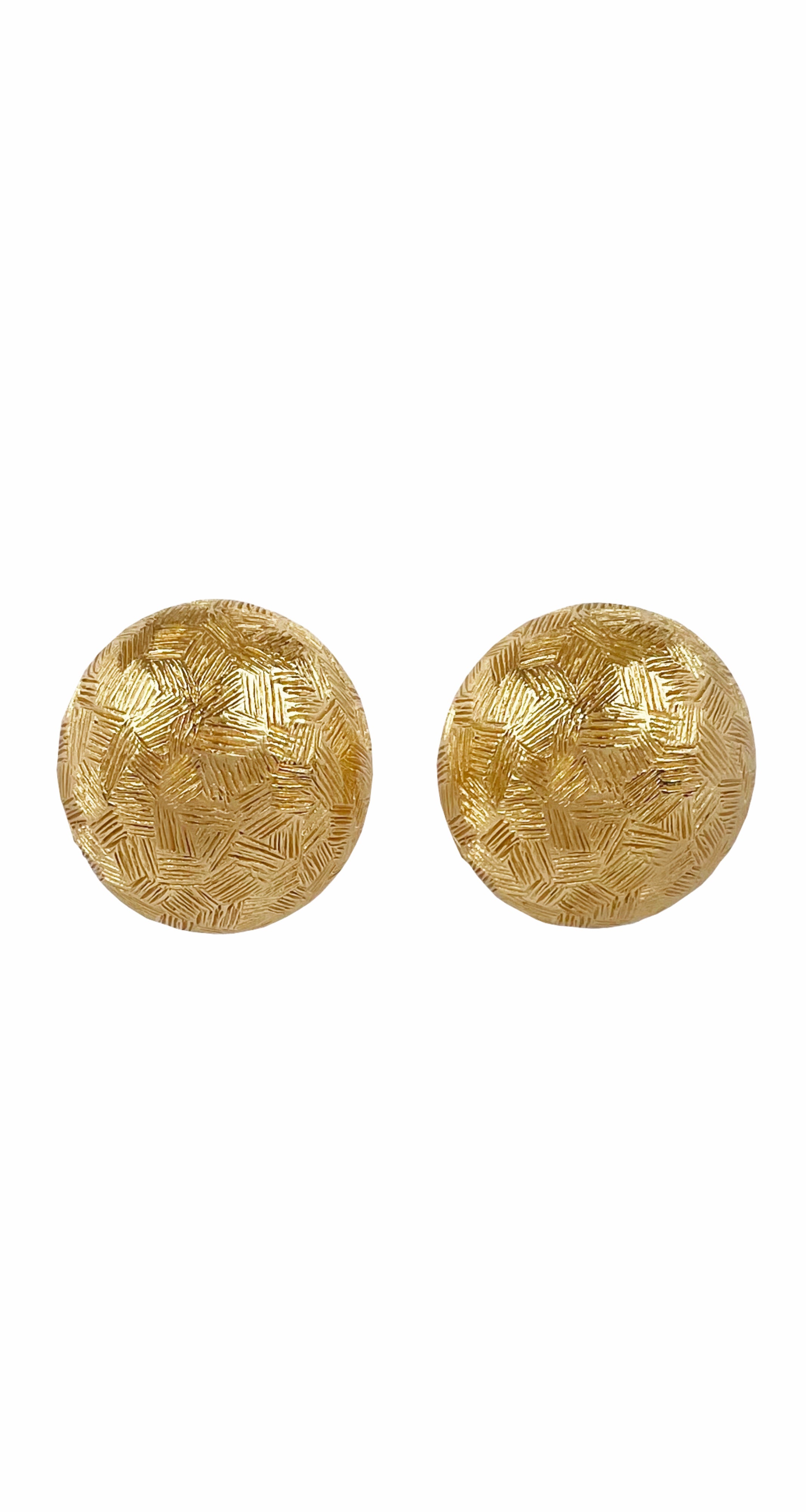 1980s Gold-Tone Cross Hatch Round Clip-On Earrings