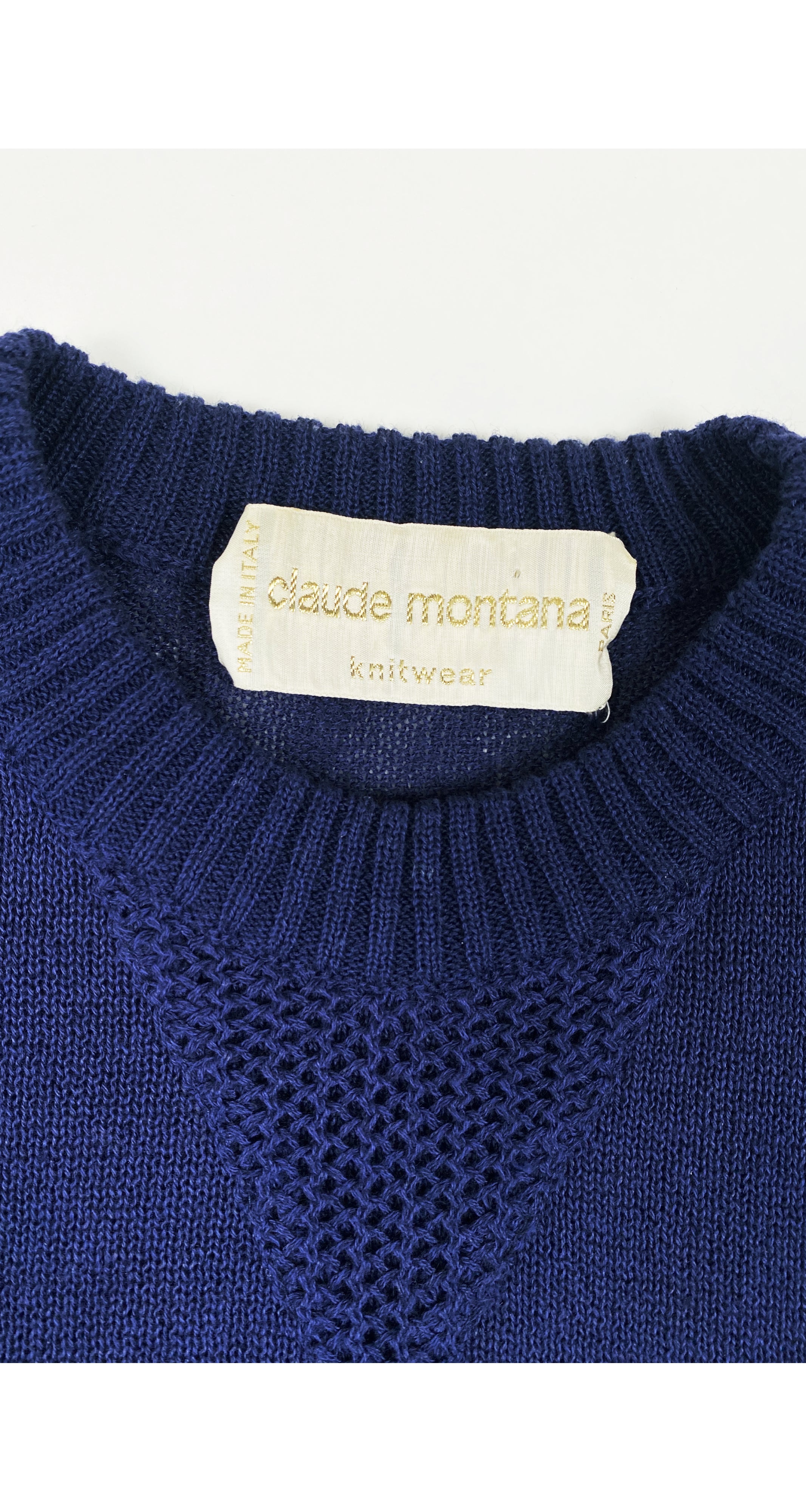 1980s Men's Navy Blue Linen & Cotton Knit Top