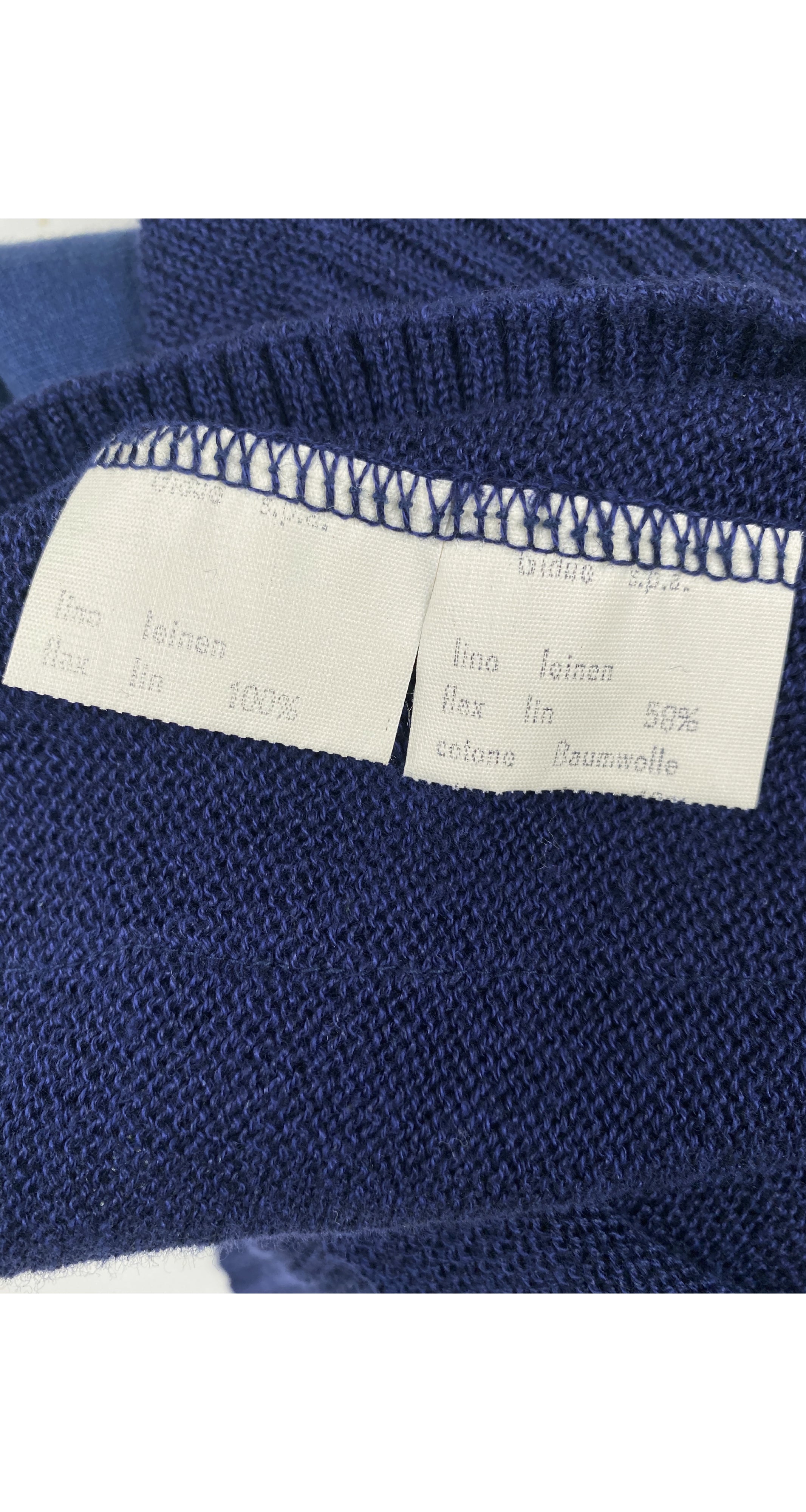 1980s Men's Navy Blue Linen & Cotton Knit Top