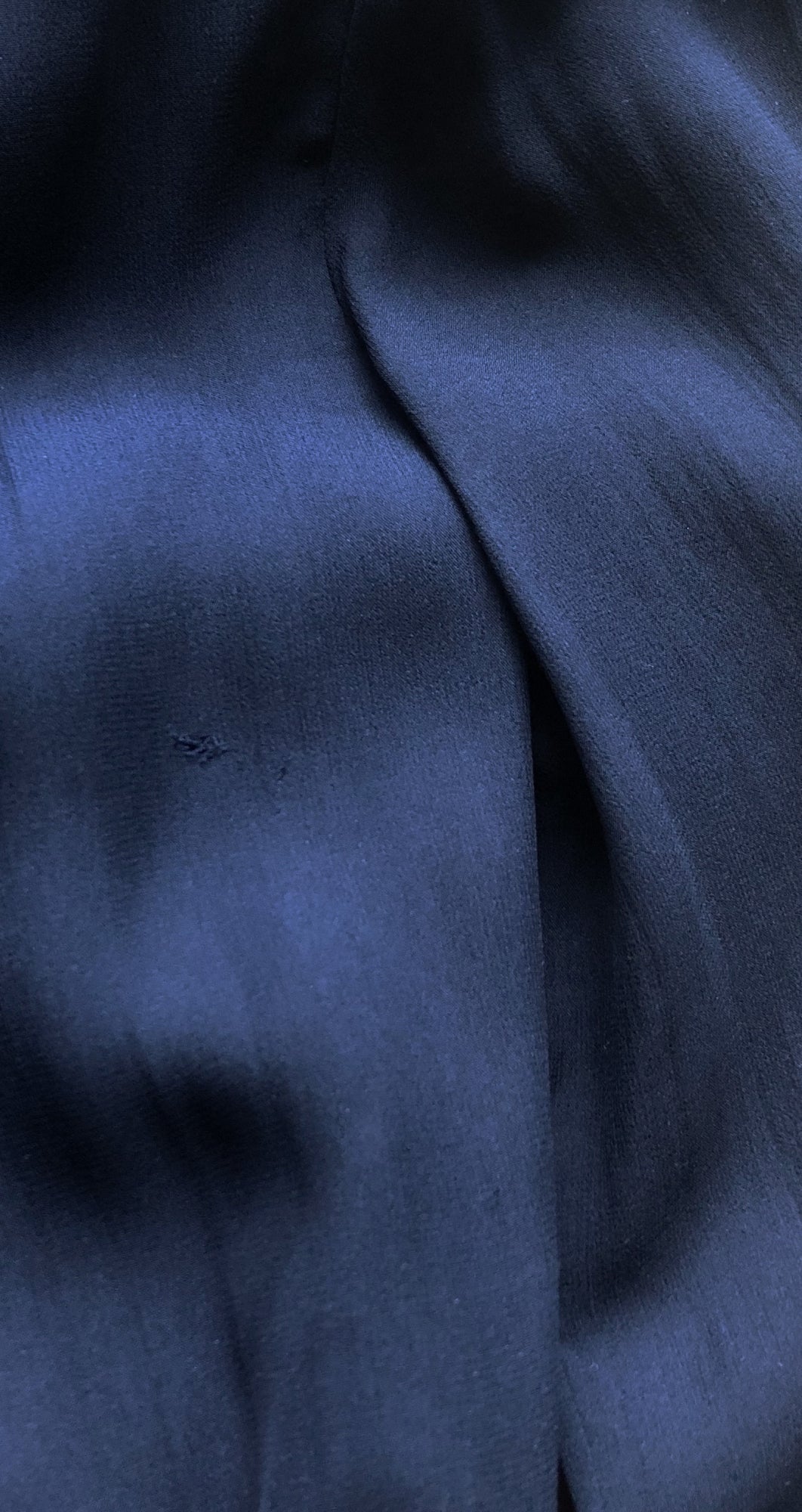 1972 Navy Silk Chiffon Collared Tuxedo Dress