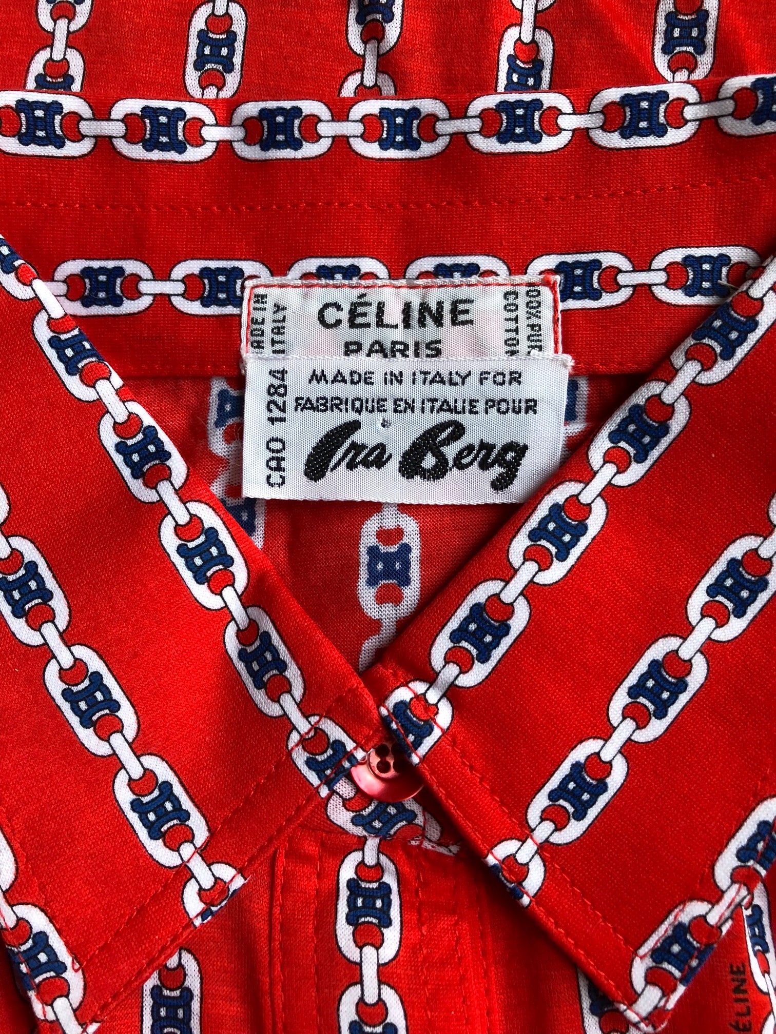 1970s Deadstock Red Chain-Link Cotton Jersey Blouse