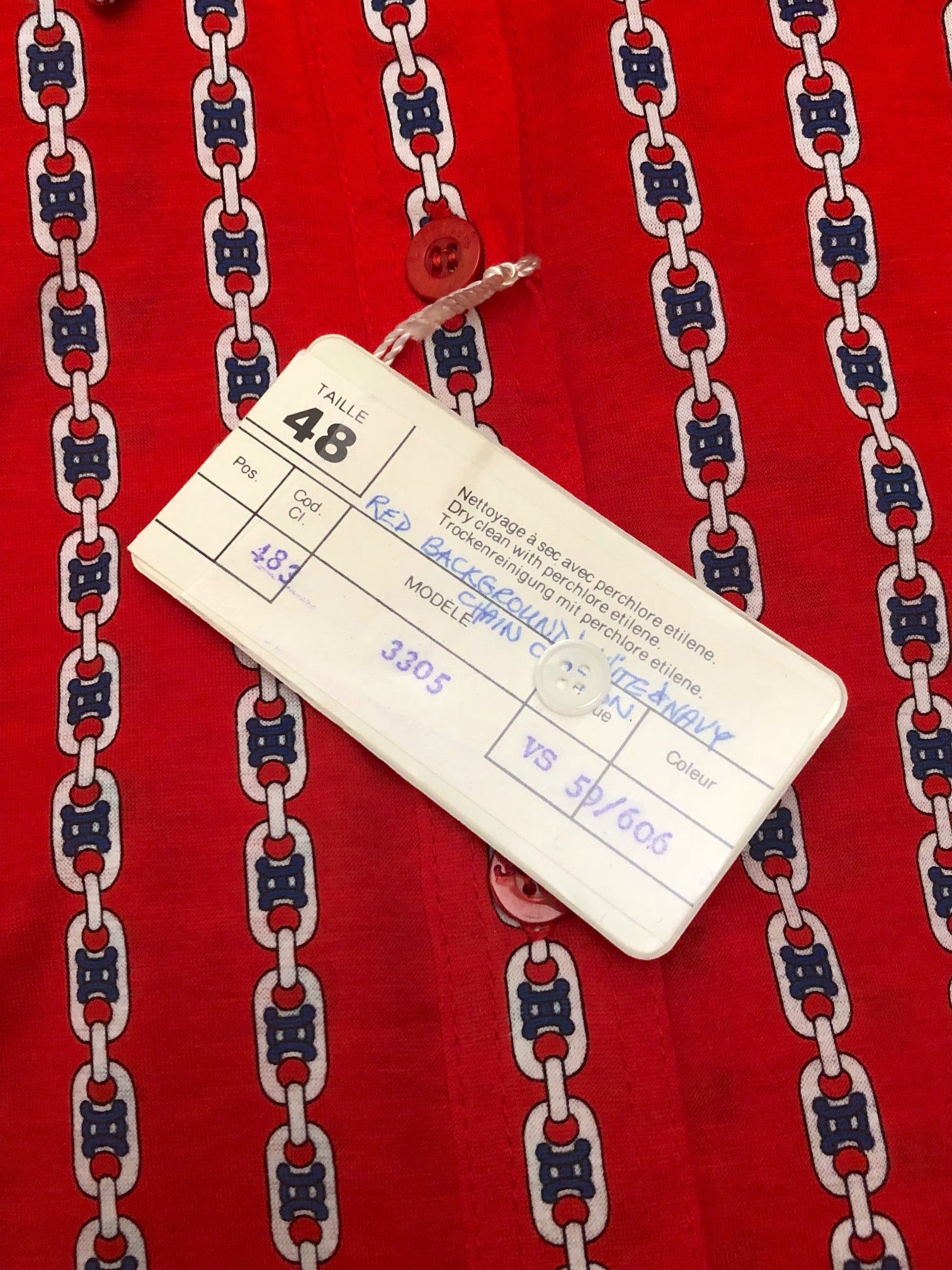 1970s Deadstock Red Chain-Link Cotton Jersey Blouse